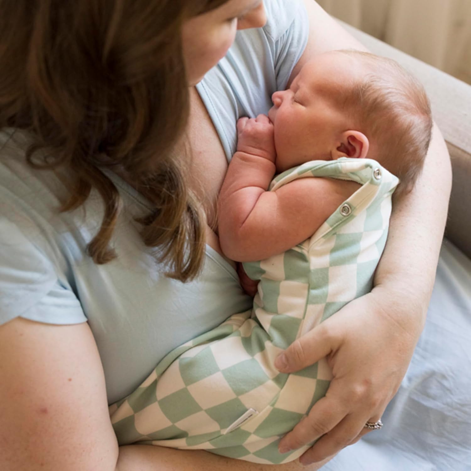 Tiny Twinkle Baby Sleep Sack 0-3 Months 1.0 TOG, Cotton & Elastane Wearable Blanket, Swaddle Transition Micro-Fleece, Machine Washable (Sage Checkers) - Image 3