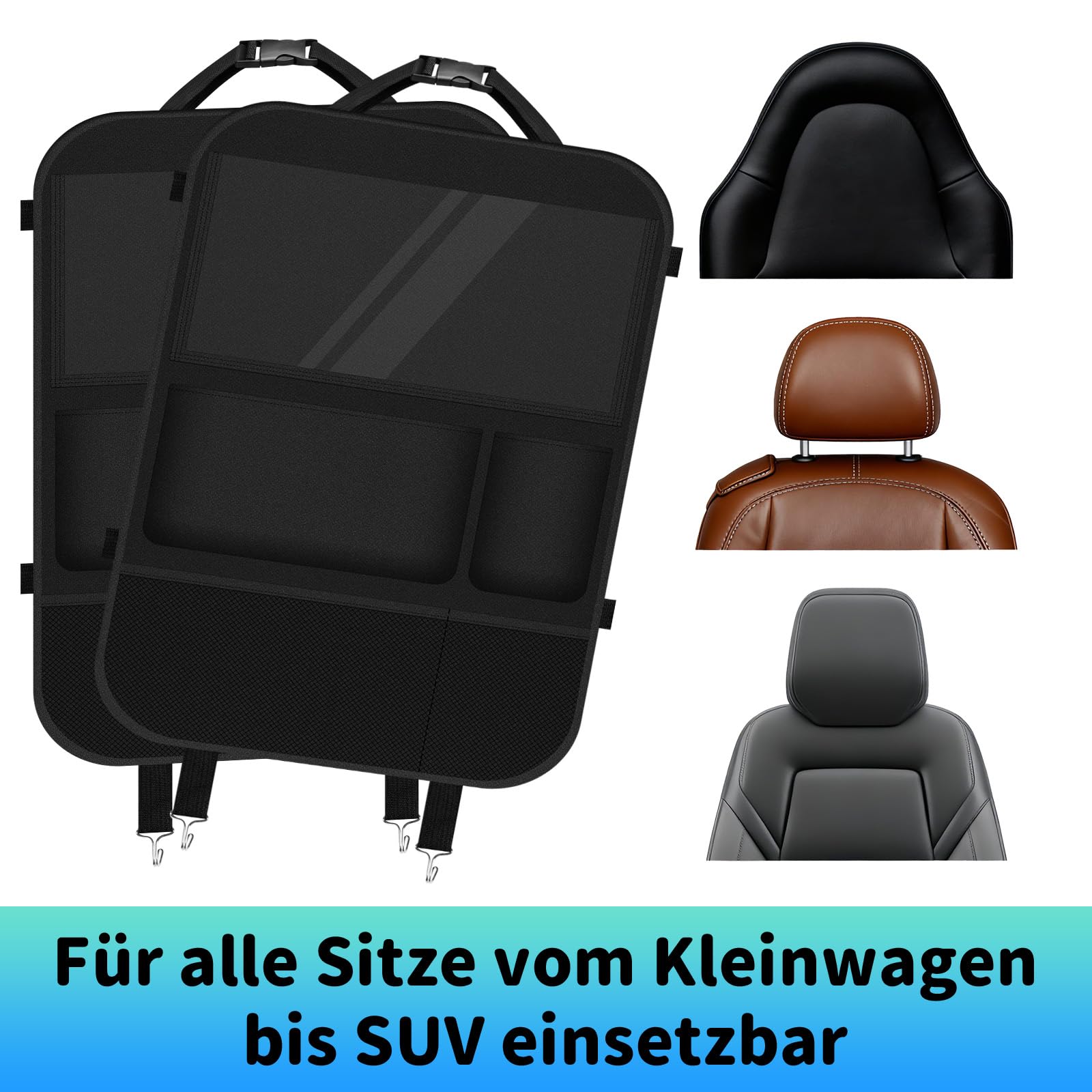 2 Piezas Organizador Coche, Organizador Asiento Coche Niños, Protector Asiento Coche con Mesa Plegable, Impermeable, Alfombrillas para Patadas para Juguetes, Bocadillos