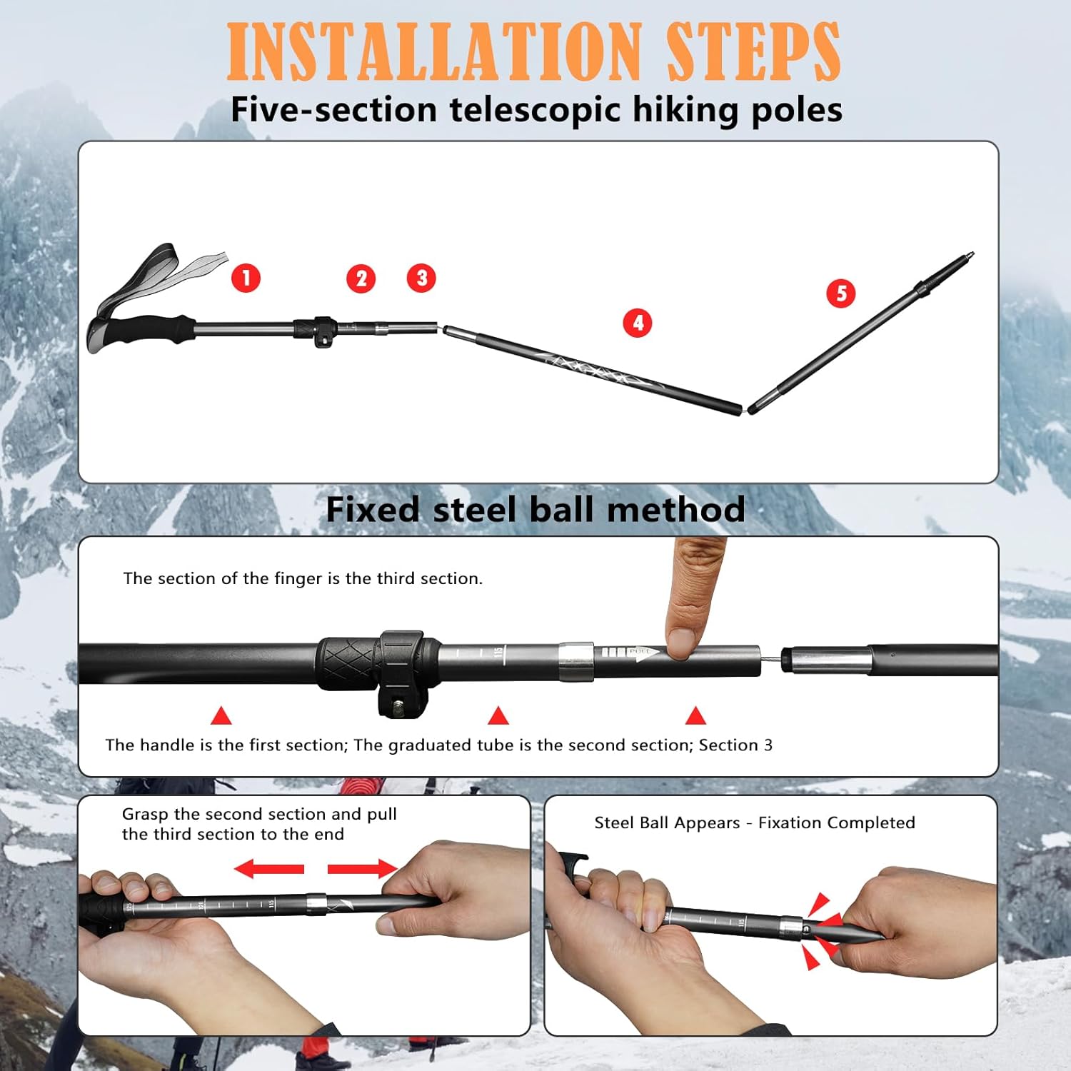 Deepfeel Collapsible Trekking Poles Folding Hiking Poles, Adjustable Height, Lightweight Aluminum Alloy Walking Sticks for Men & Women 2 Packs