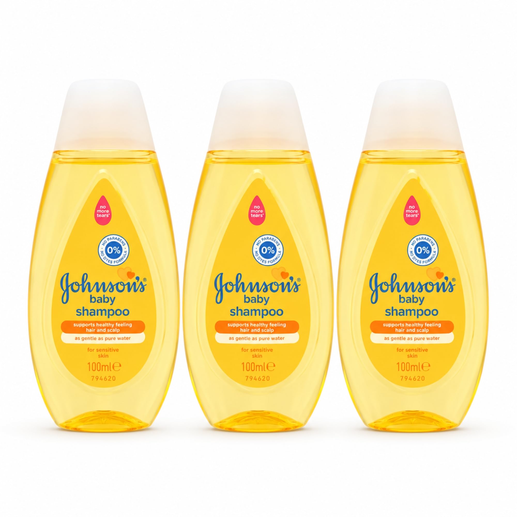 Johnson's Baby Shampoo, 3 x 100ml Travel Size Bottles, No More Tears Gentle Shampoo for Sensitive Skin, Mini Baby Toiletries Multipack, 300ml Total