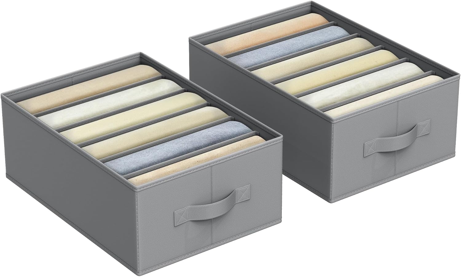 SONGMICS Set di 2 Organizzatori per Armadio a 6 Scomparti, Scatole per Biancheria Pieghevoli, Contenitori per Guardaroba, 42 x 30 x 17 cm, per Pantaloni, Vestiti, Grigio Tortora RUS009G02