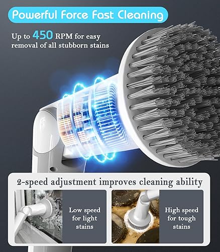 Miniatura 3 de Limpiador giratorio eléctrico inalámbrico multifuncional potente limpiador de ducha de 90 minutos de duración con mango largo ajustable de 30 a 46.4