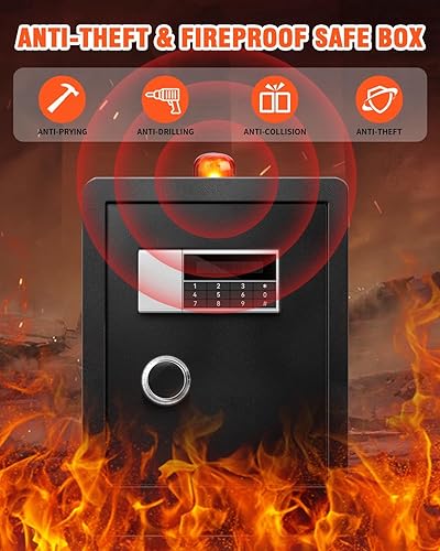 Miniatura 9 de Caja fuerte resistente para el hogar de 6.0 pies cúbicos con teclado digital seguro, bloqueo de llave, pantalla LCD, estante extraíble y luz de