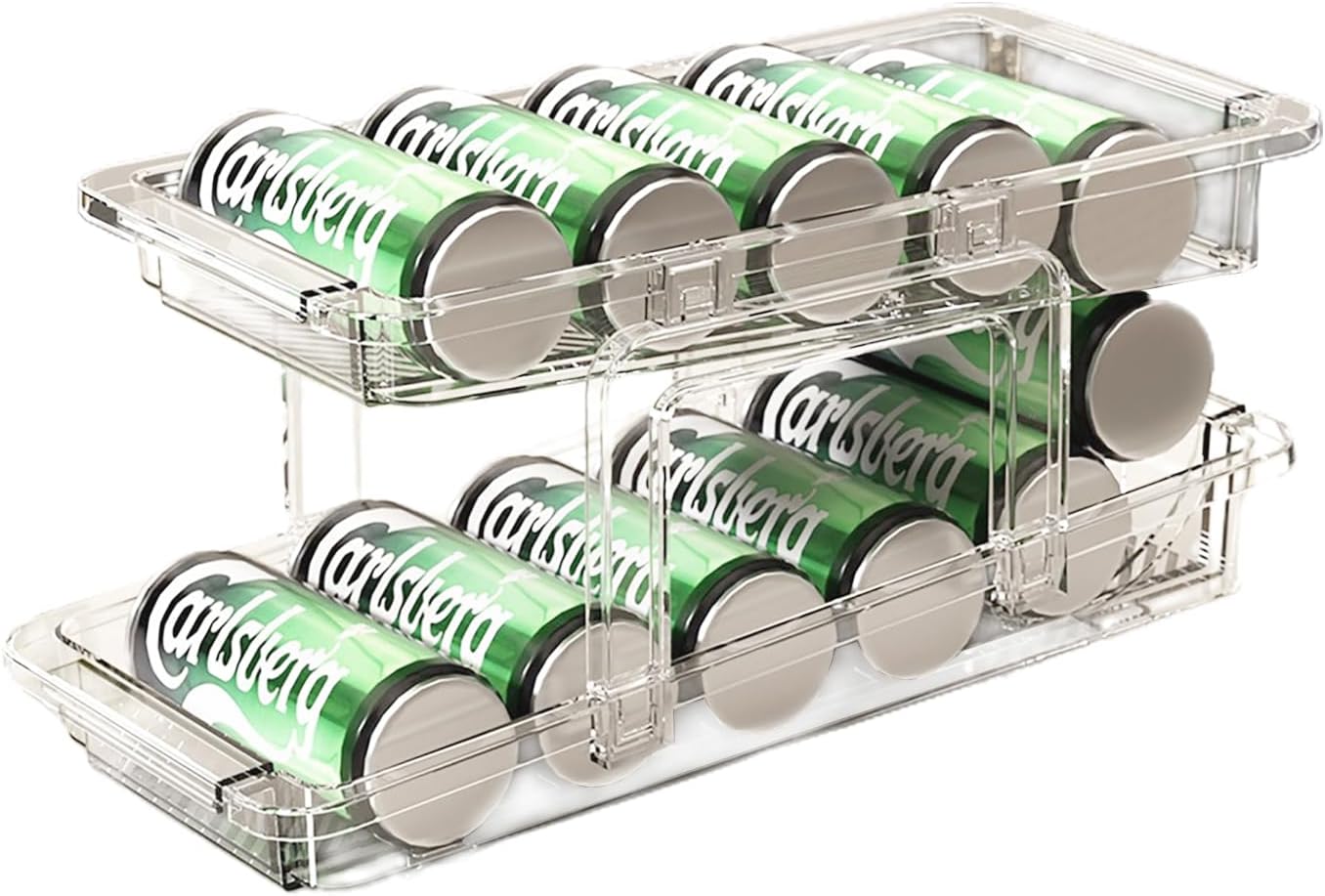 Distributeur Automatique Canettes Frigo 3 Rangées – Organisateur Boissons 15 Canettes Poussoir à Ressort