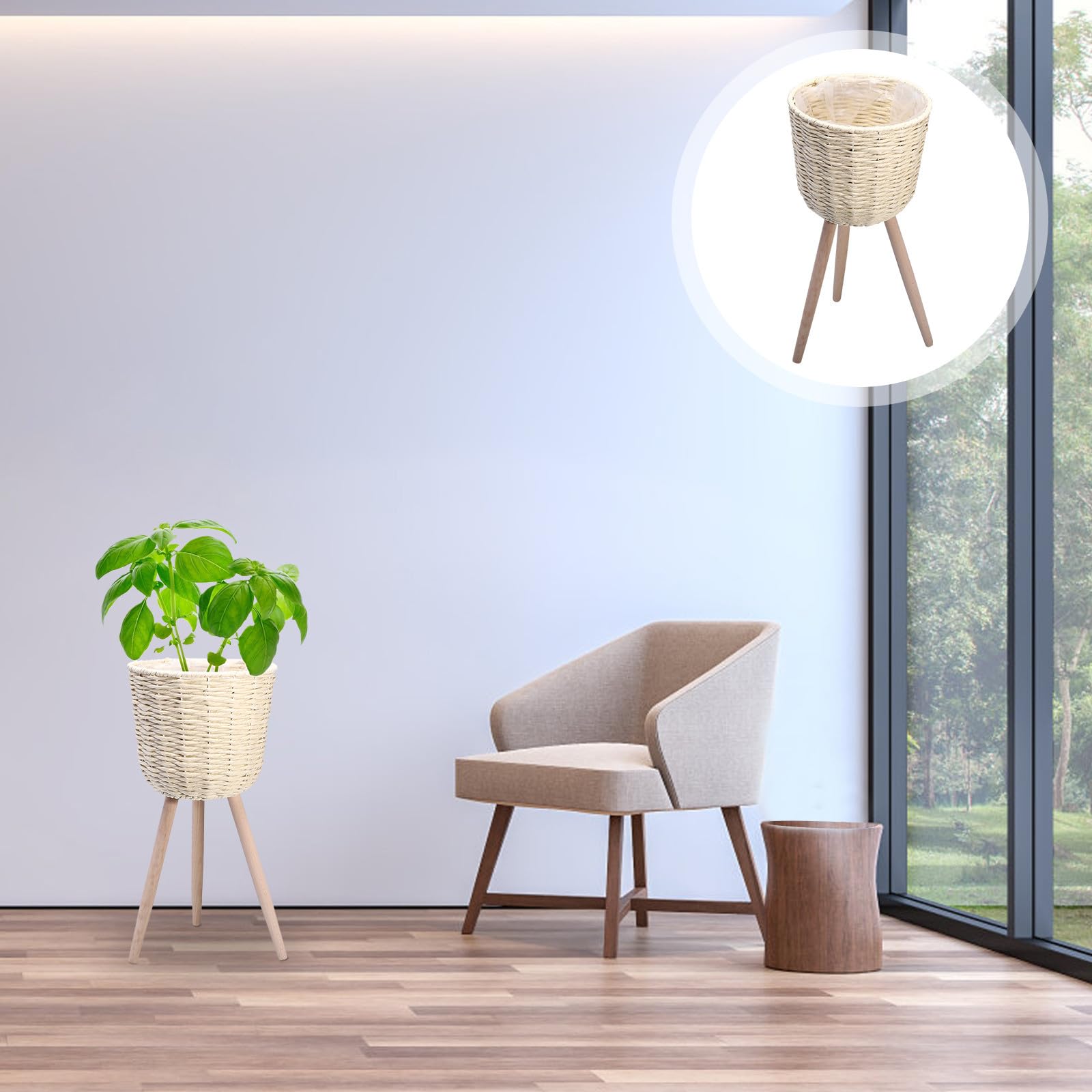 Vaso da Fiori con Staffa Angolare in Legno 1 Pezzo Beige