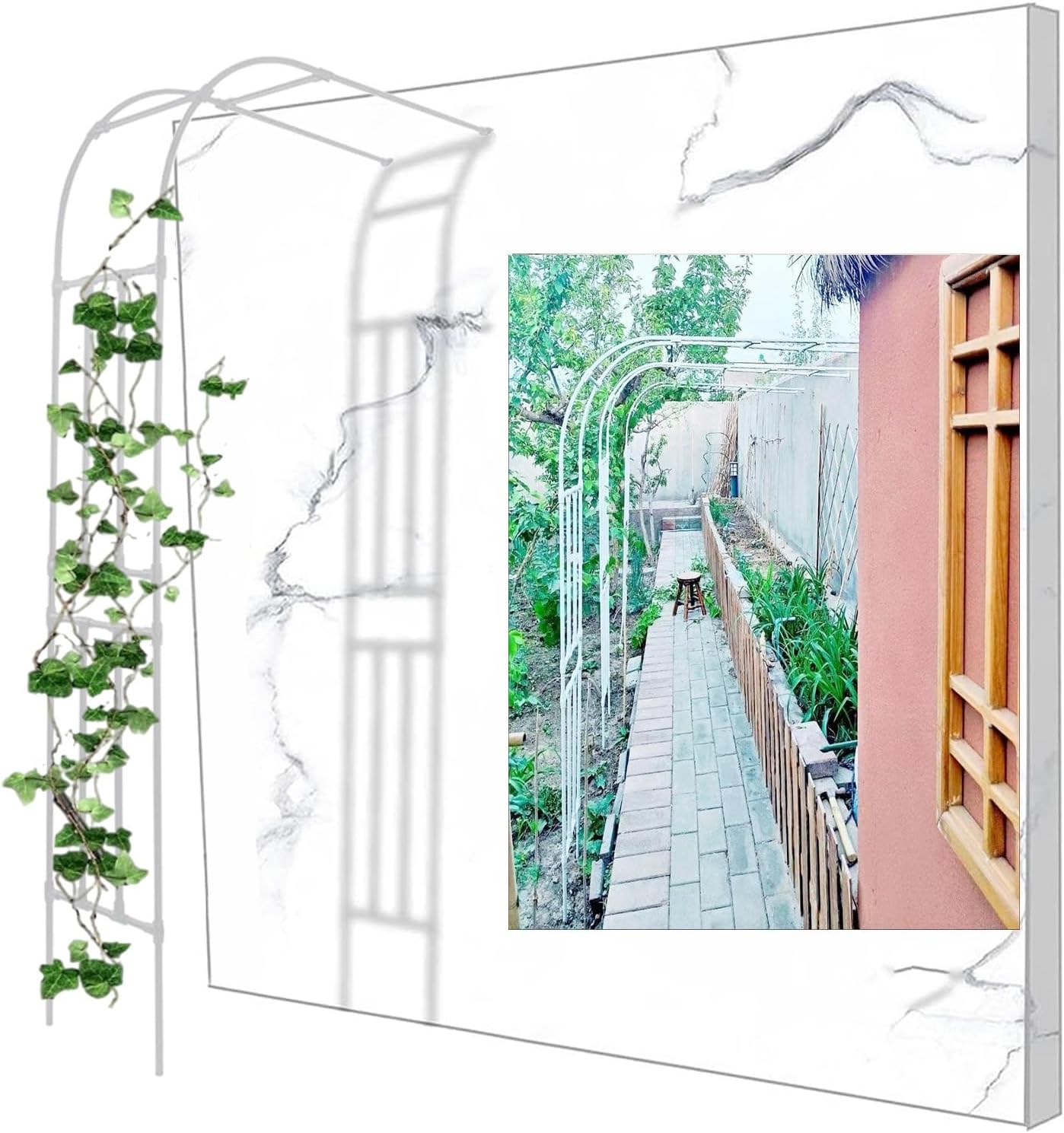 White Garden Half Arch Trellis Arbor for Climbing Plants, Metal & PE Coated Flower Frame, Decorative Garden Archway for Home Yard, 120x240x40cm