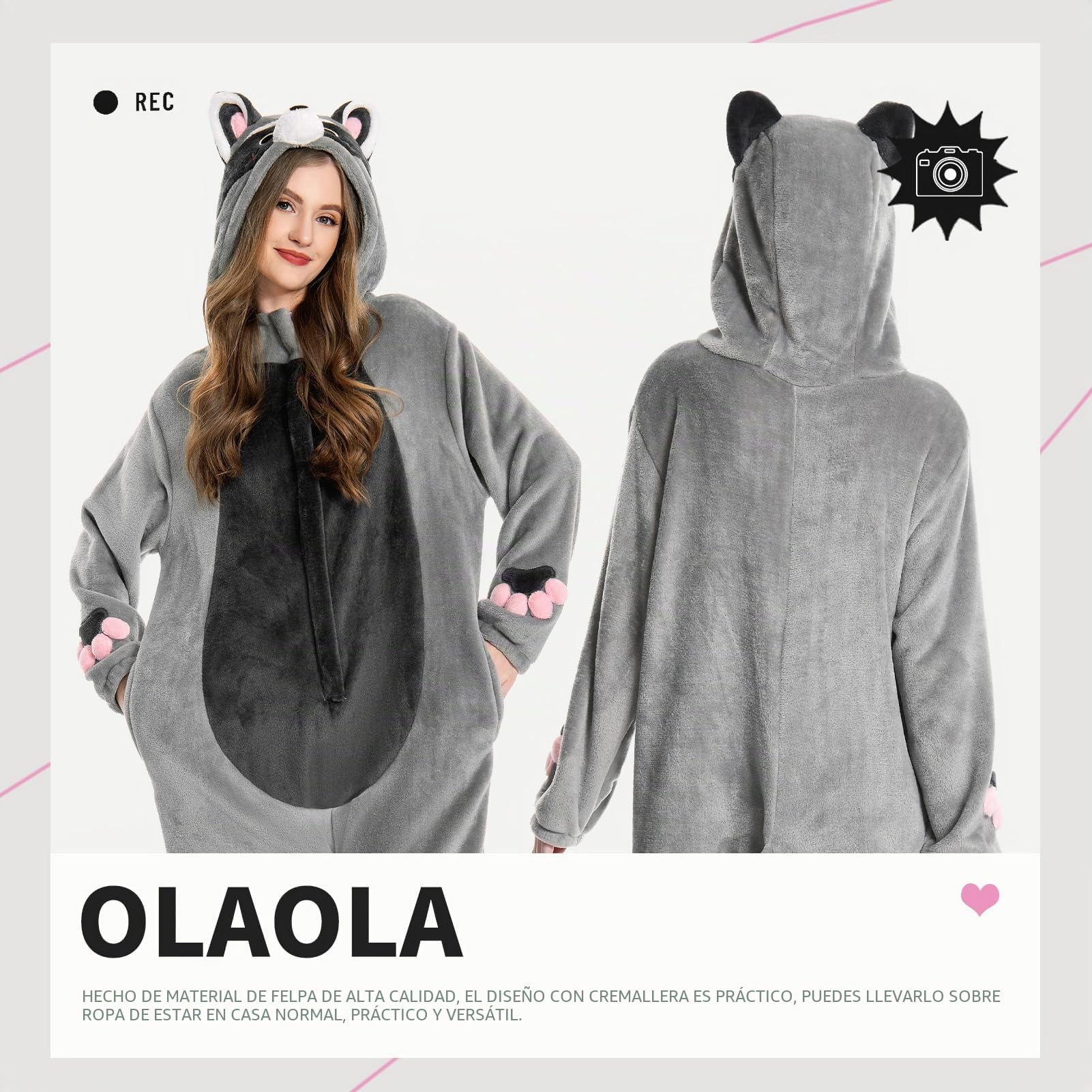 OLAOLA Pijama Adulto, Disfraz de Animal, Unisex Onesie para Cosplay de Halloween, Pijama Entero de Una Pieza para Mujer y Hombre