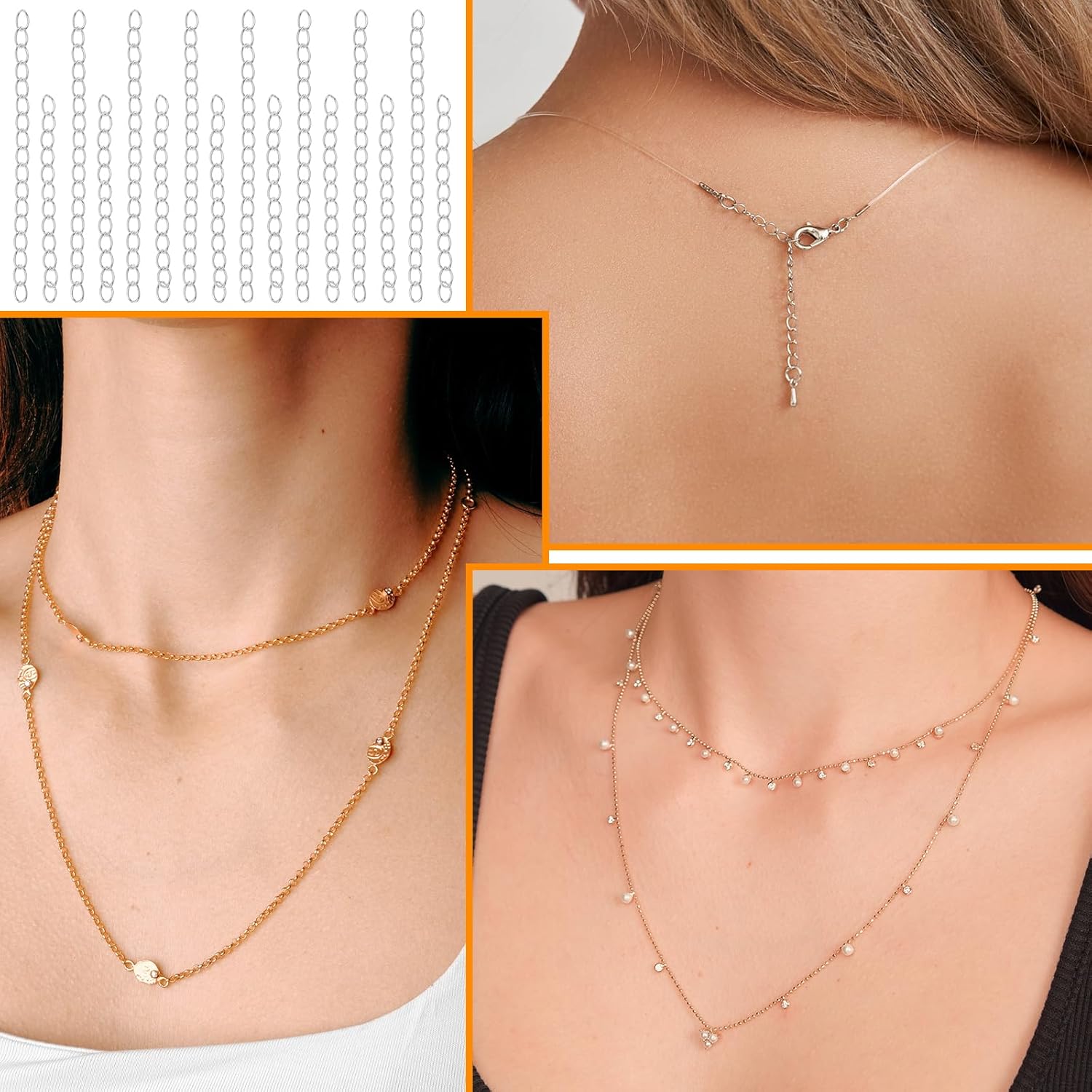 100Pcs Necklace Chain Extender for Jewelry Making, Silver Extension Chains Stainless Steel Necklace Bracelet Extender Chains Removable Extension Chain for Necklaces, Bracelet, Jewelry Making, Anklets - Image 6
