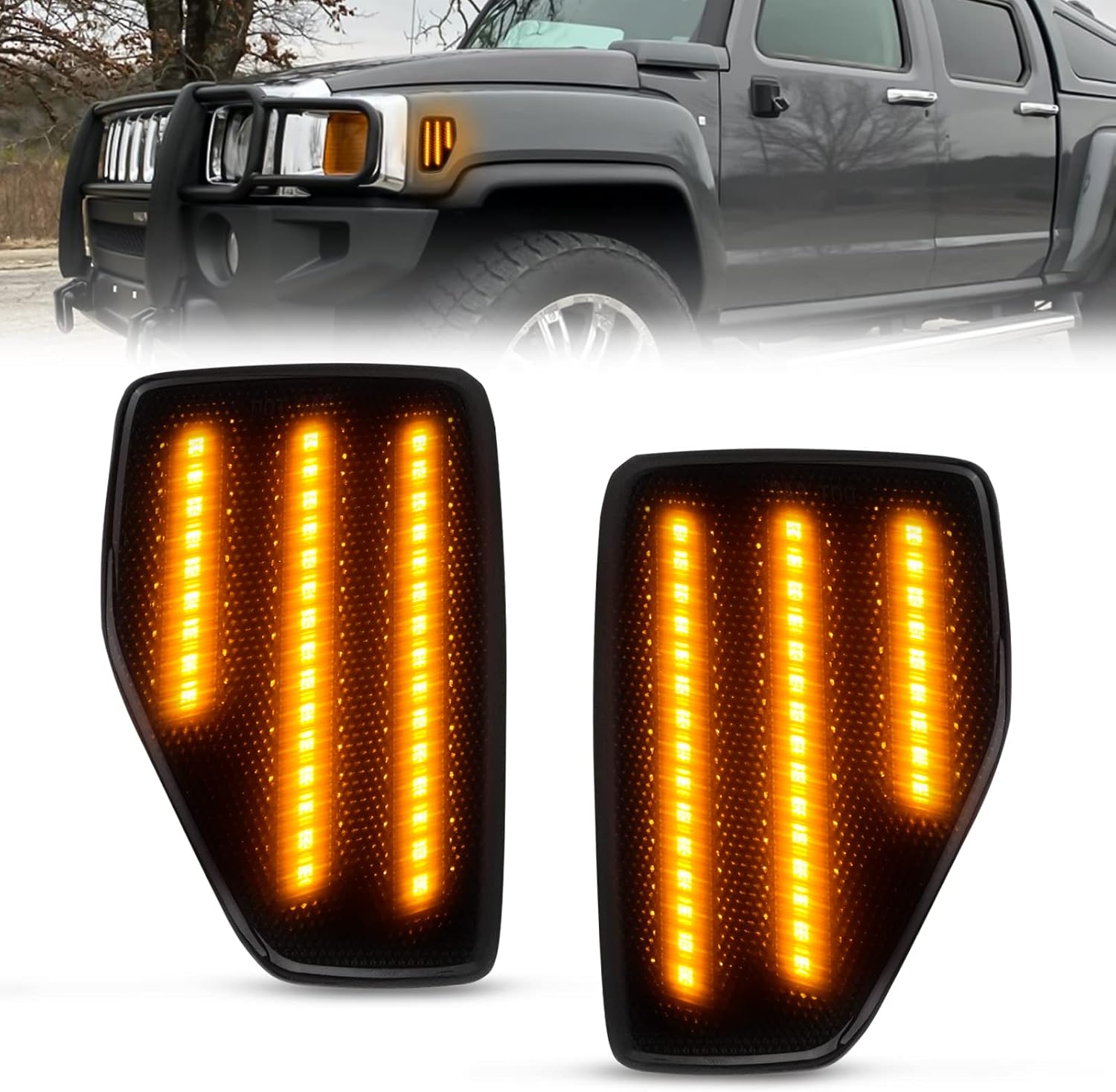 Bestview LED Side Marker Lights Compatible with 2006-2010 H‘ummer H3 2009-2010 H3T, Driver & Passenger Side, Smoked Len
