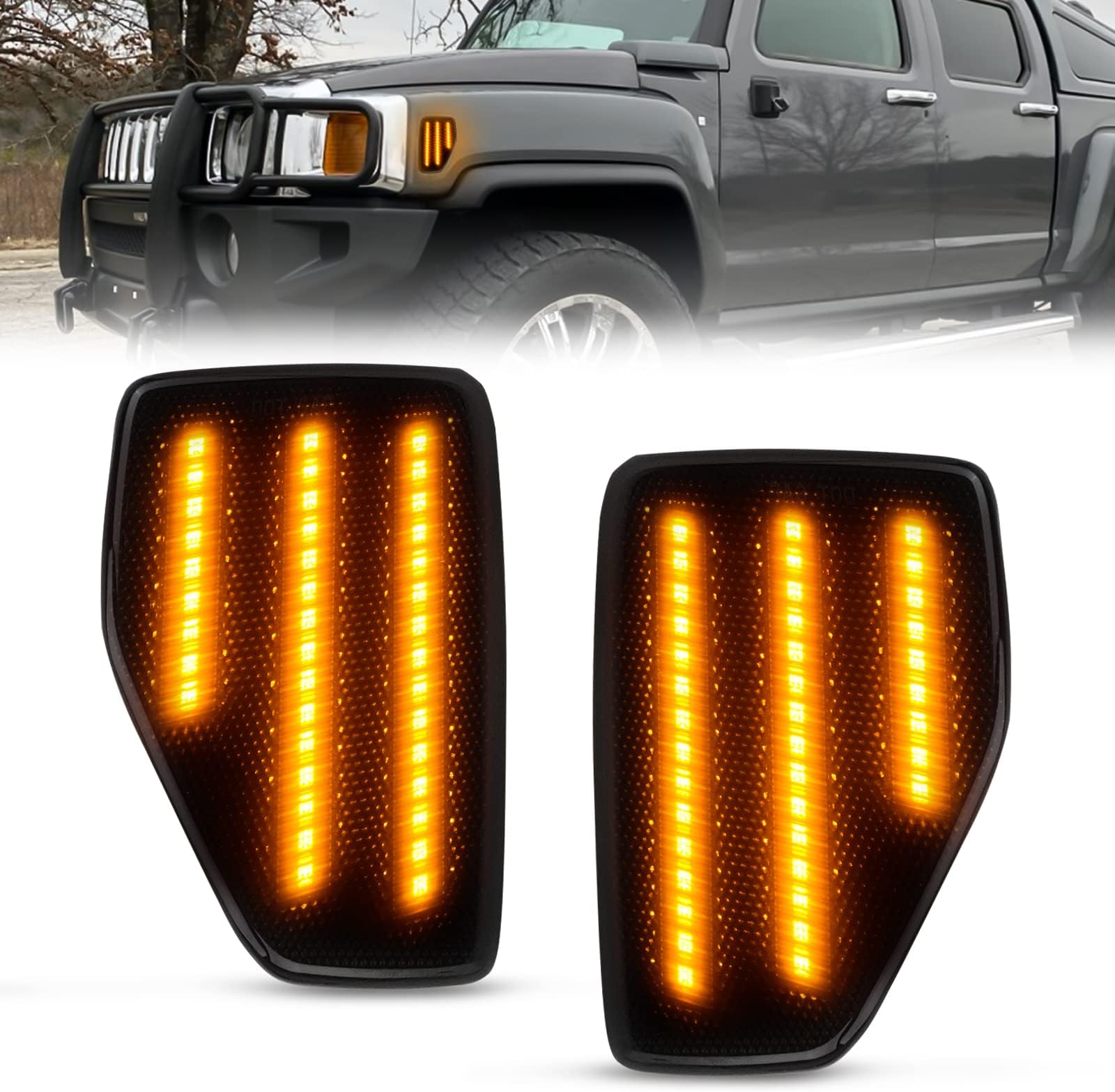 Bestview LED Side Marker Lights Compatible with 2006-2010 H‘ummer H3 2009-2010 H3T, Driver & Passenger Side, Smoked Len