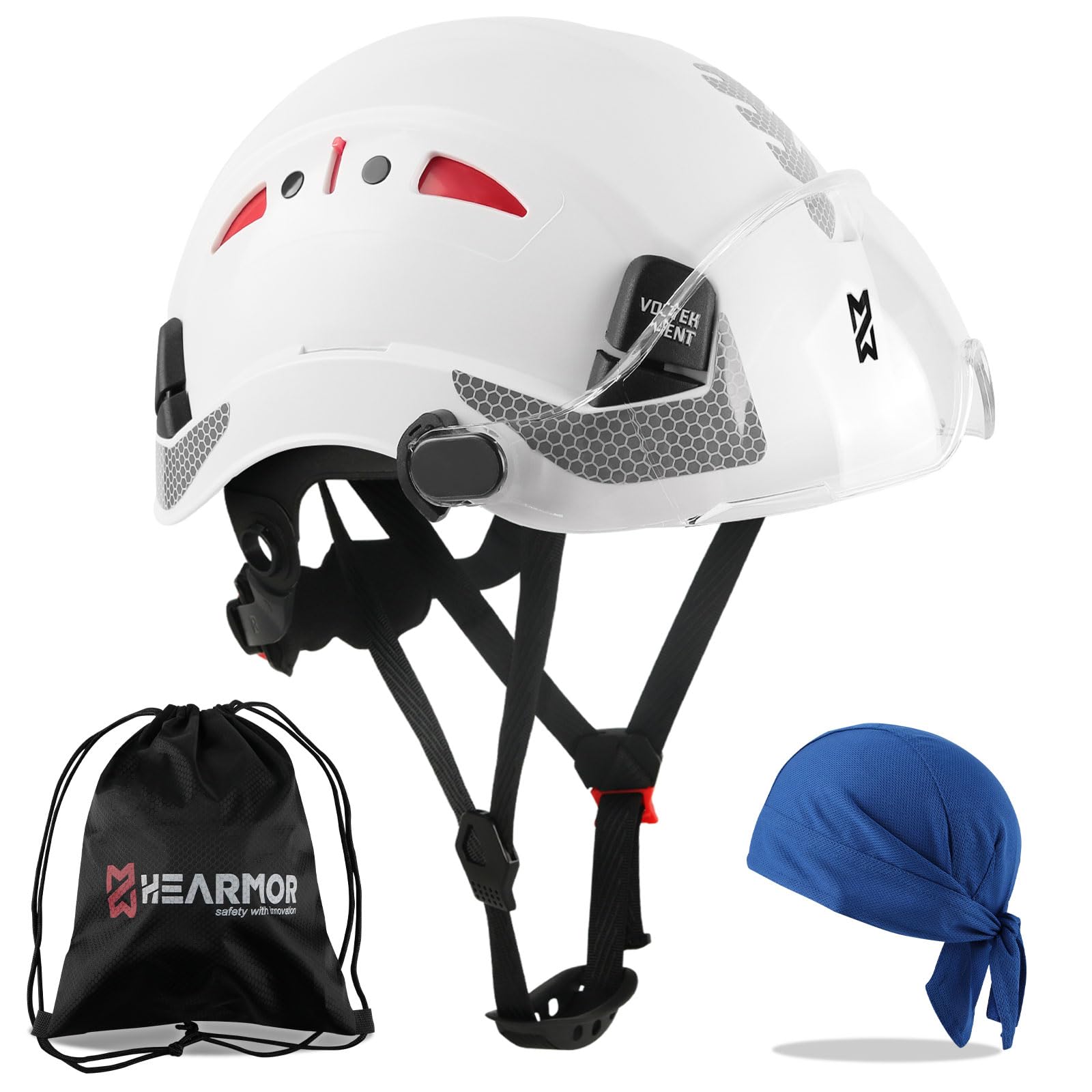 HEARMOR Casco protettivo per caschi da cantiere, EN 397, casco da lavoro ventilato per adulti, sistema a cricchetto regolabile con visiera opzionale trasparente e fumo