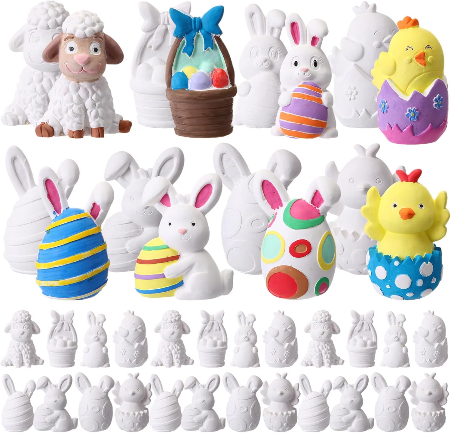 Zubebe 32 Pcs Easter Ceramic Painting Kit Ready to Paint Your Own Bunny Figurines 3D Ceramics Bunny Egg Chick Sheeps to Paint Easter Gifts Basket Stuffers for DIY Arts Crafts