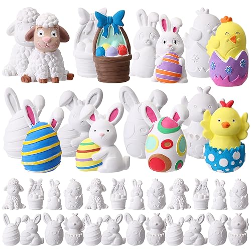 Zubebe 32 Pcs Easter Ceramic Painting Kit Ready to Paint