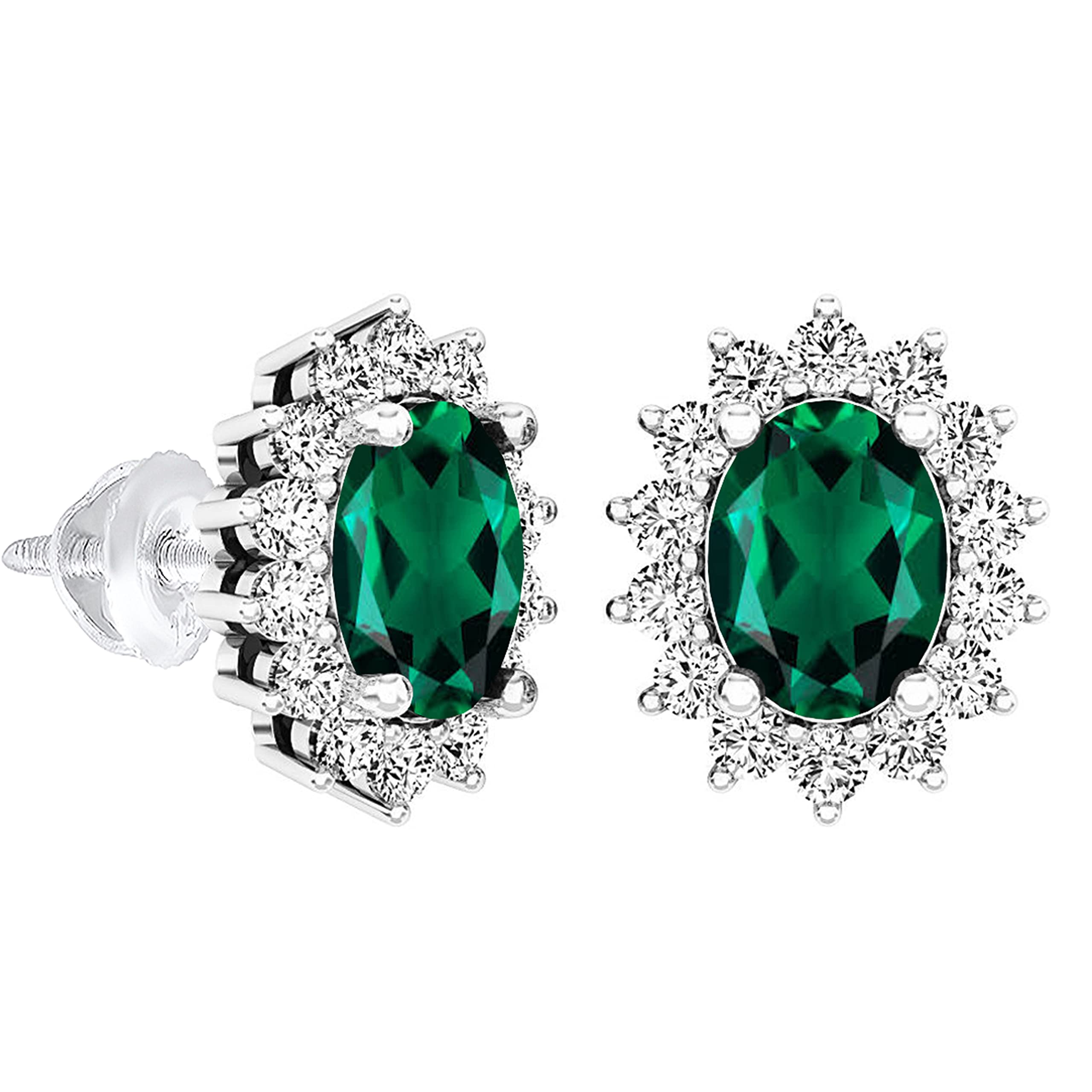 Dazzlingrock Collection 8X6 MM Oval Lab Created Gemstone & Round White Sapphire Ladies Fashion Stud 