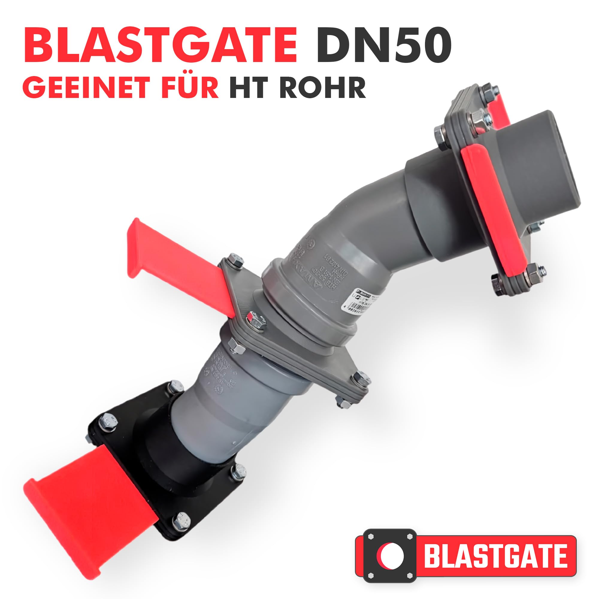BlastGate - Valvola a saracinesca da 50mm DN50 per officina, aspirazione del flusso d'aria, robusta valvola a saracinesca PLA grigio/rosso per il controllo della polvere, lavorazione del legno e
