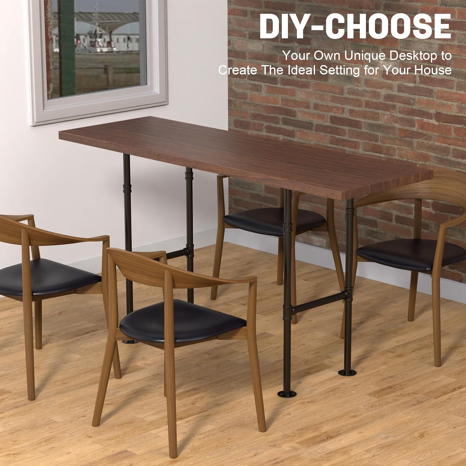 38 Inch Industrial Industrial Table Legs, Heavy Duty Iron Pipe Legs for Counter Tables, Desks & DIY Pipe Furniture - Dark Grey Black Powder Coated Metal Base (Set of 2, Rustic Vintage Design)