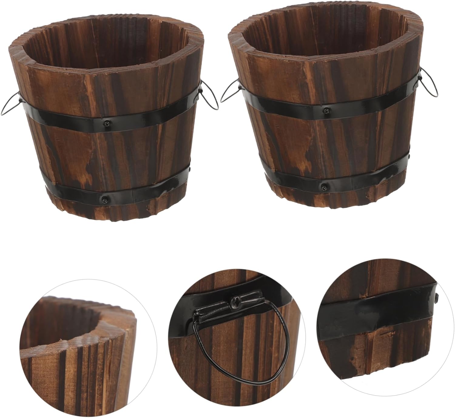 Luxshiny 4pcs Small Barrel Planter Pots Rustic Wood Nursery Pots Scratch Resistant Flower Containers for Patio Garden Succulents and Indoor Plants