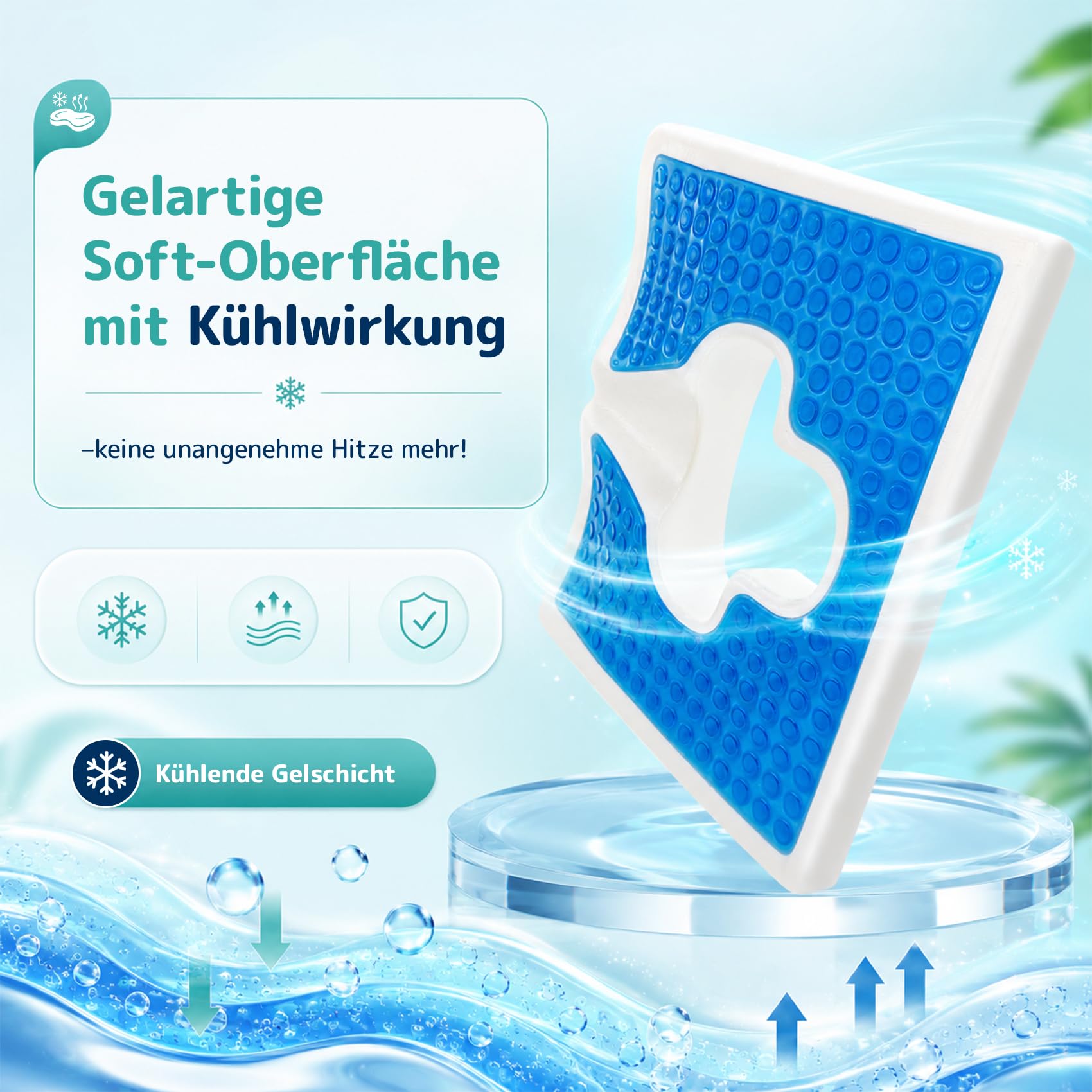 Hämorrhoiden Sitzkissen mit Kühlgel,orthopädisches Steißbeinkissen Anti-Dekubitus,45D Memory Foam gegen Bandscheibenvorfall