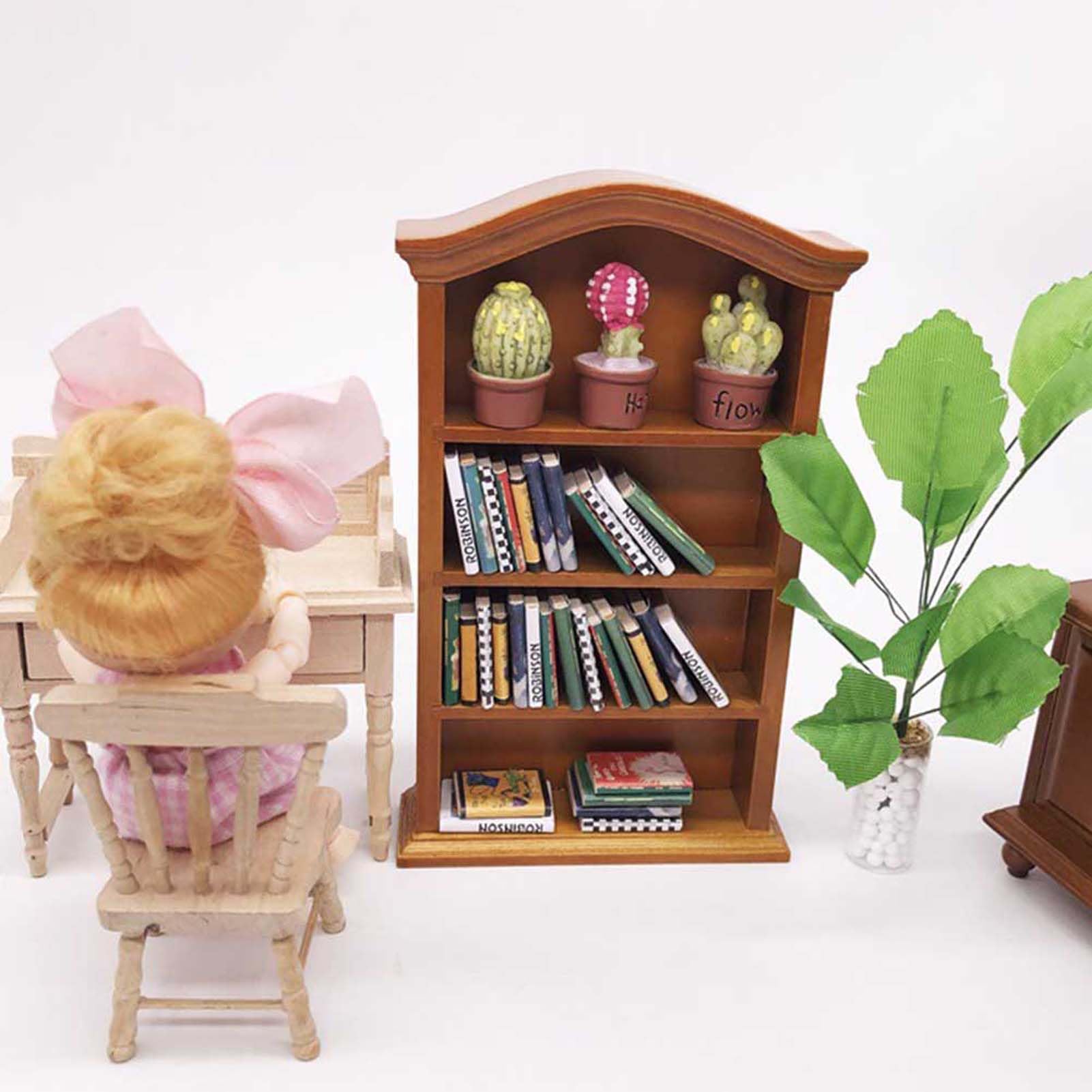 Bibliothèque Miniature Vintage Pour Maison De Poupée 1/12 - Meuble En Bois Réaliste - Collection, Décoration - 4