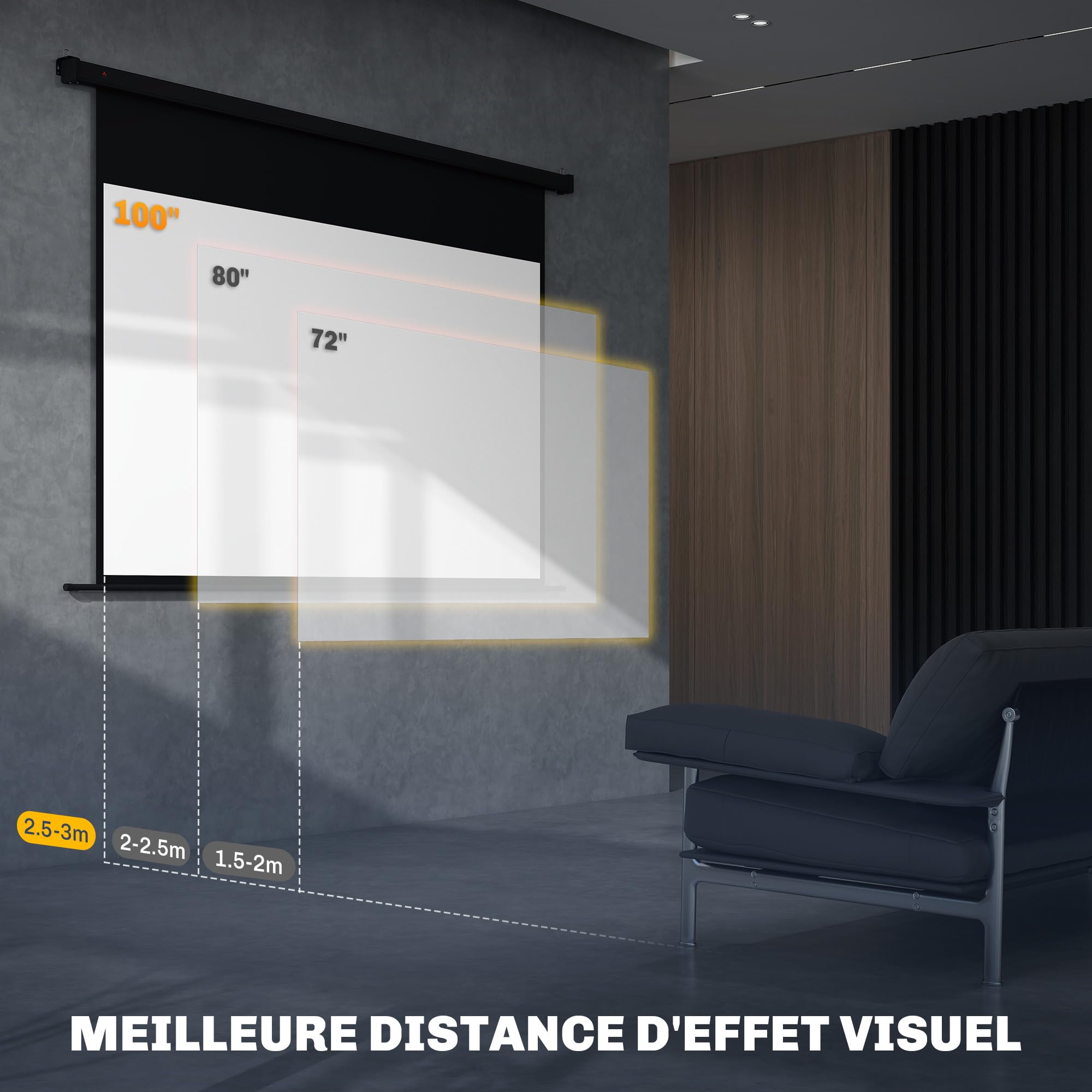 HOMCOM Schermo proiettore da 100 pollici, 16:9 4K HD schermo di Proiezione motorizzato ed elettrico, schermo di Proiezione TV e Home theatre, Montaggio a Parete o Soffitto, Pannello di Controllo e