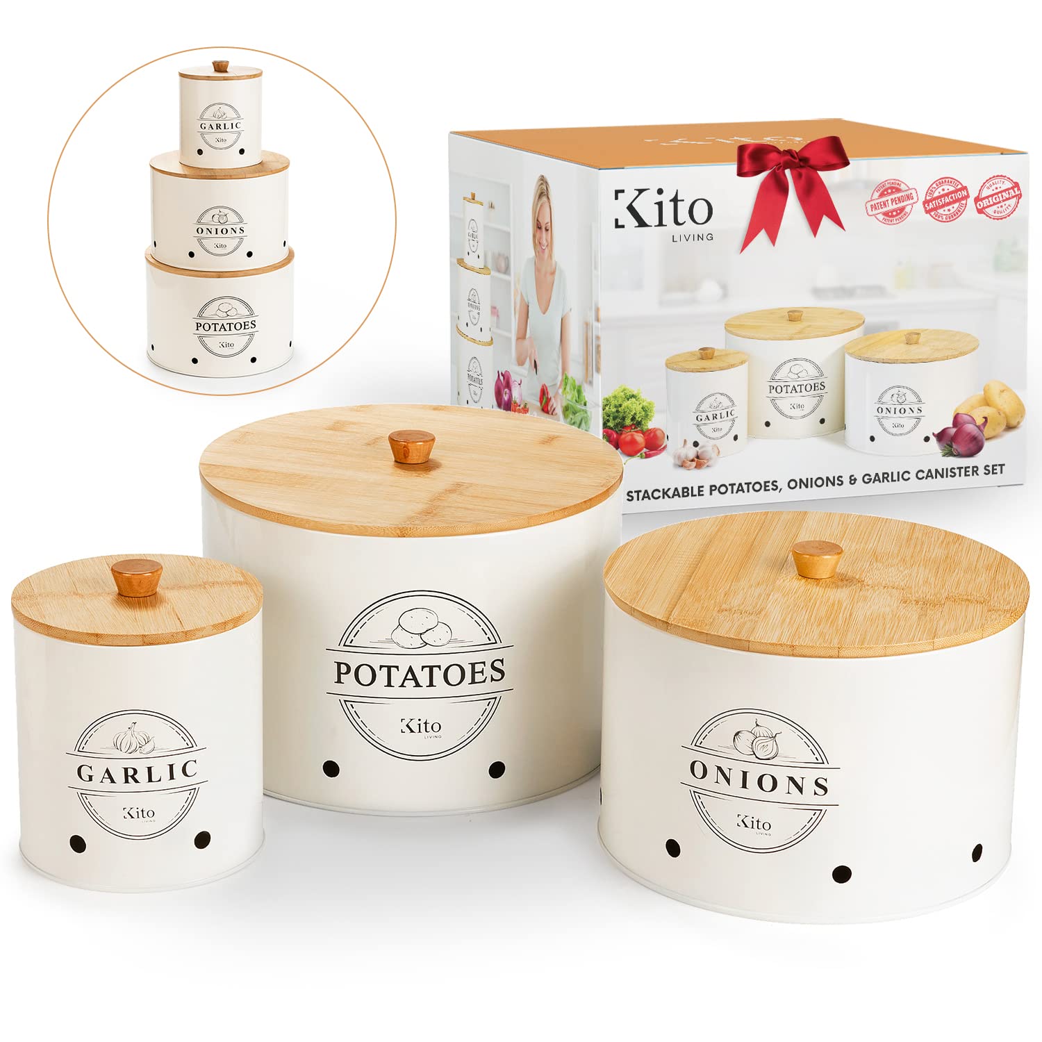 Buy Kito Living Canister Sets For Kitchen Counter, 3 Piece Garlic Potato Onion Keeper Kitchen