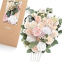 Vista 12 de Ling's Moment Caja de flores falsas, tallos de vegetación artificiales artificiales, rosas de espuma, orquídea de seda, flor fábica para centros