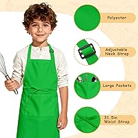 Vista 3 de Paquete de 12 delantales para niños a granel con 2 bolsillos delantal de chef de arte ajustable delantales de pintura para niños para cocinar