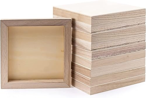 Paquete de 10 lienzos de madera sin terminar, paneles de madera artística de 6 x 6 pulgadas, lienzo enmarcado de madera, suministros de arte de