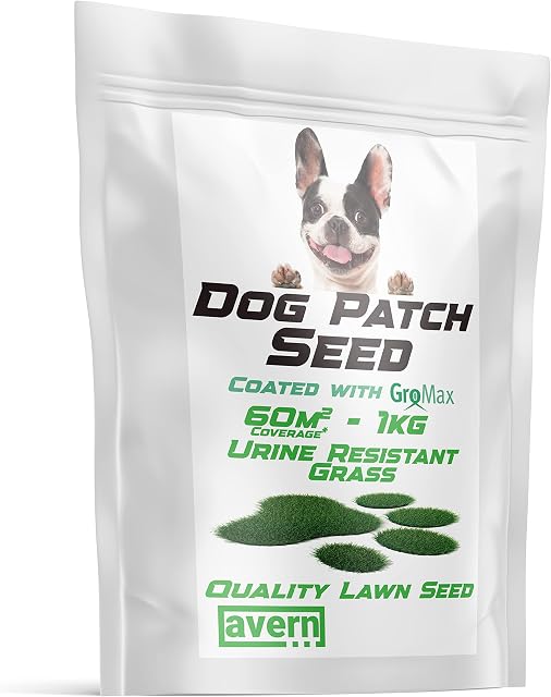 Avern Dog Patch Grass Seed with GroMax for Repairing Damaged Turf, Overseeding & New lawns. Contains Urine Resistant Cultivars. Fast Growing and Hardwearing for high Usage Areas & Sports - 1KG / 60m2