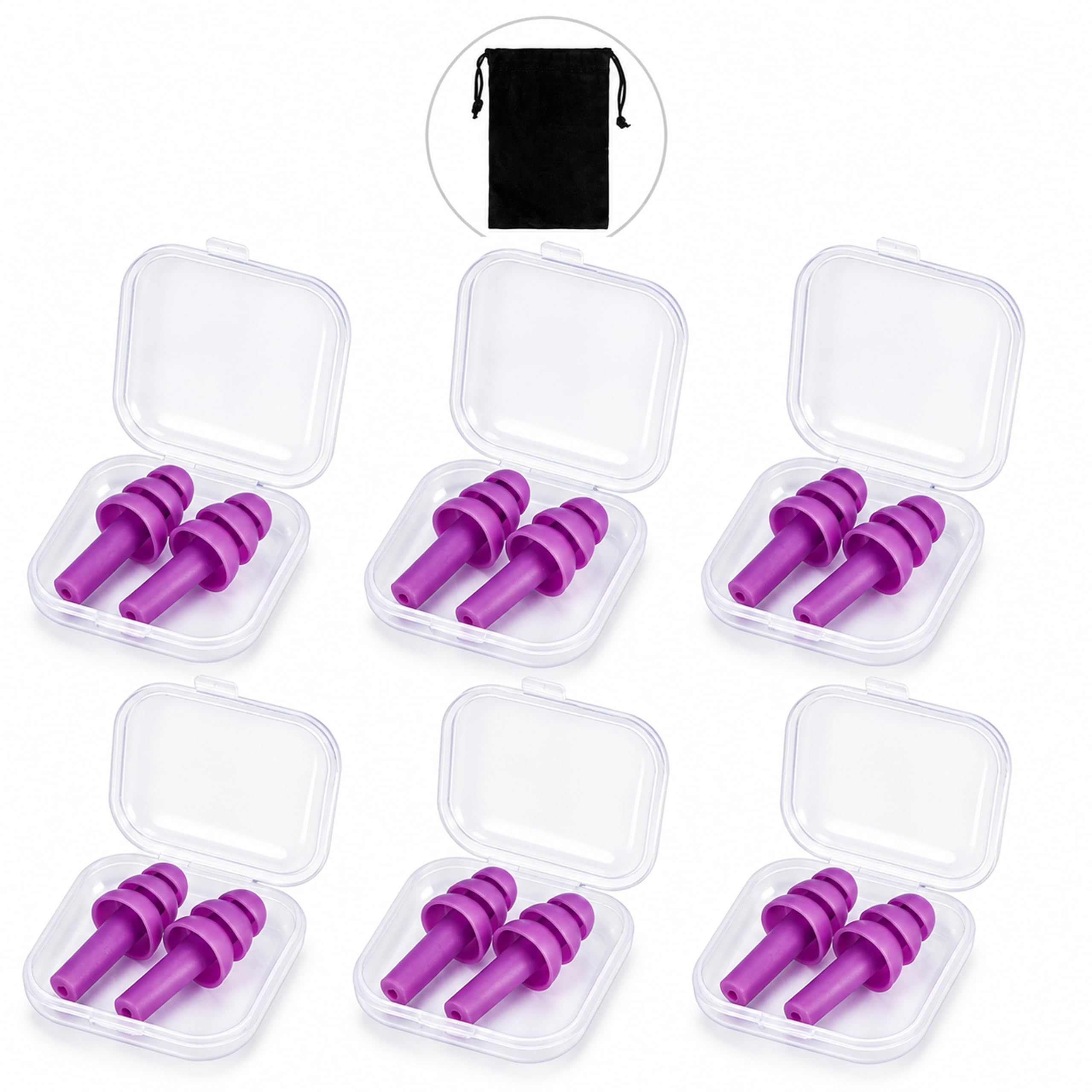 6 Pairs Purple Reusable Silicone Ear Plugs, Waterproof Noise Reduction Earplugs for Sleeping, Swimming, Snoring, Concerts, 32dB Highest NRR, with Bonus Travel Pouch.-image-31