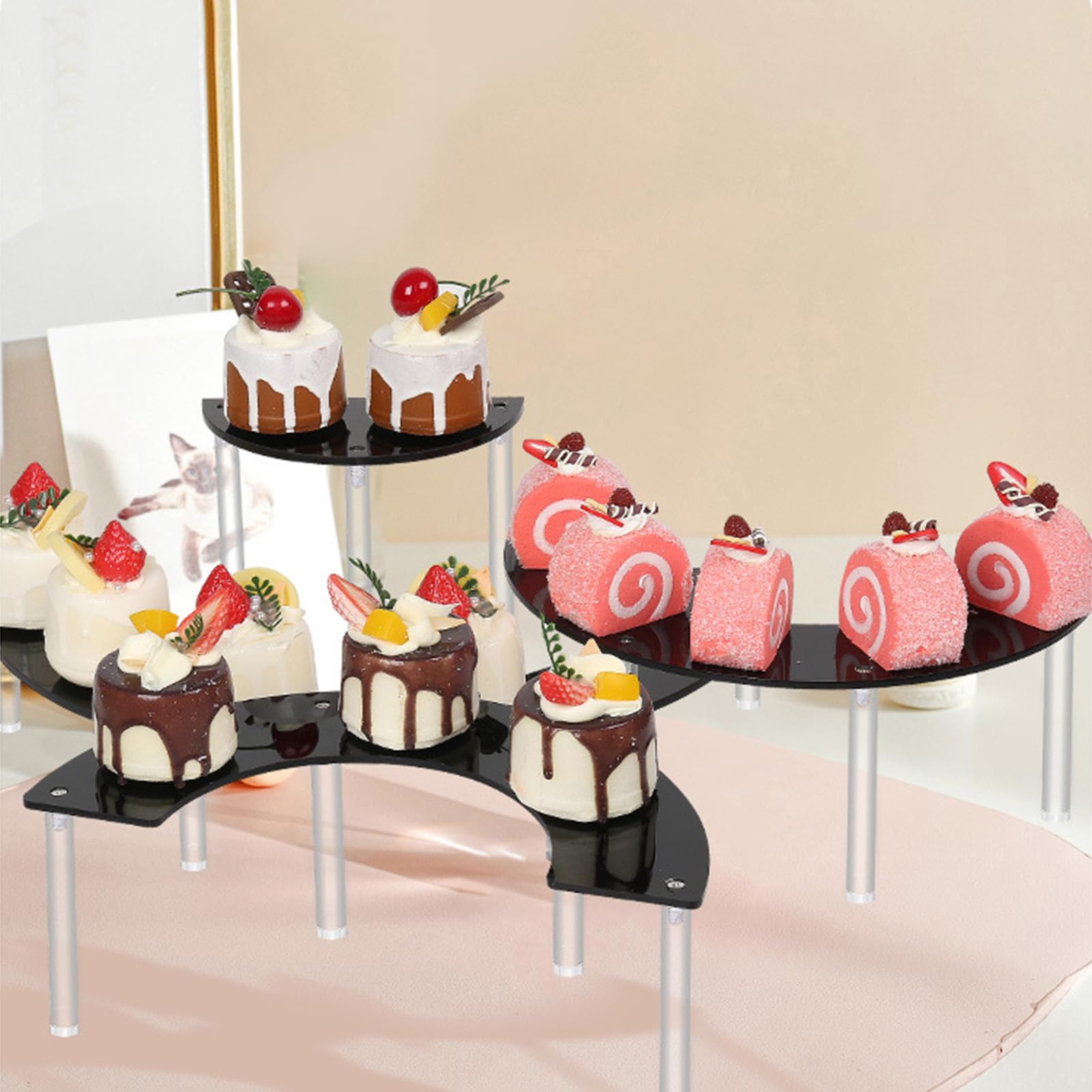 Présentoir à 3 Étages En Acrylique Transparent - Pour Figurines, Cupcakes, Desserts, Parfums, Vernis à Ongles (2 Couches, 20 Cm)