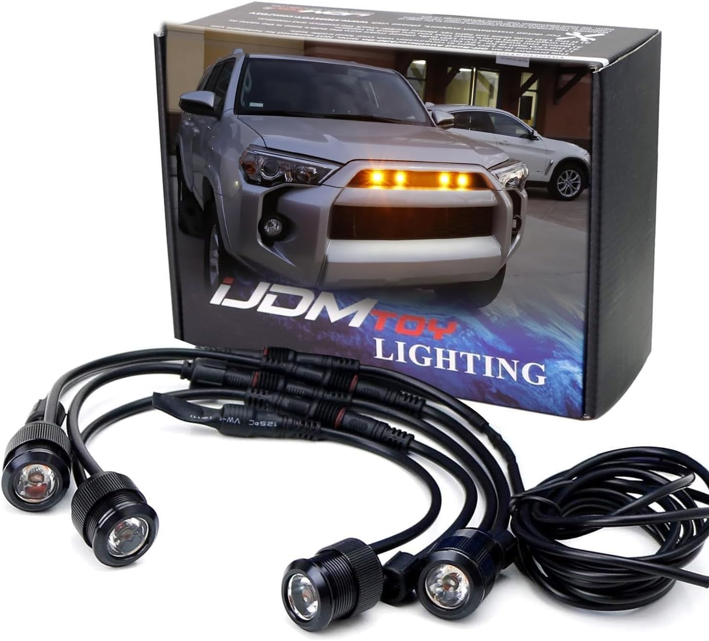 iJDMTOY 4pcs 2500K Amber Projector Lens Spot Beam 3W High Power LED Grille Mount Lighting Kit Compatible with Toyota 2016-2023 Tacoma w/TRD Sport Chrome Grill ONLY