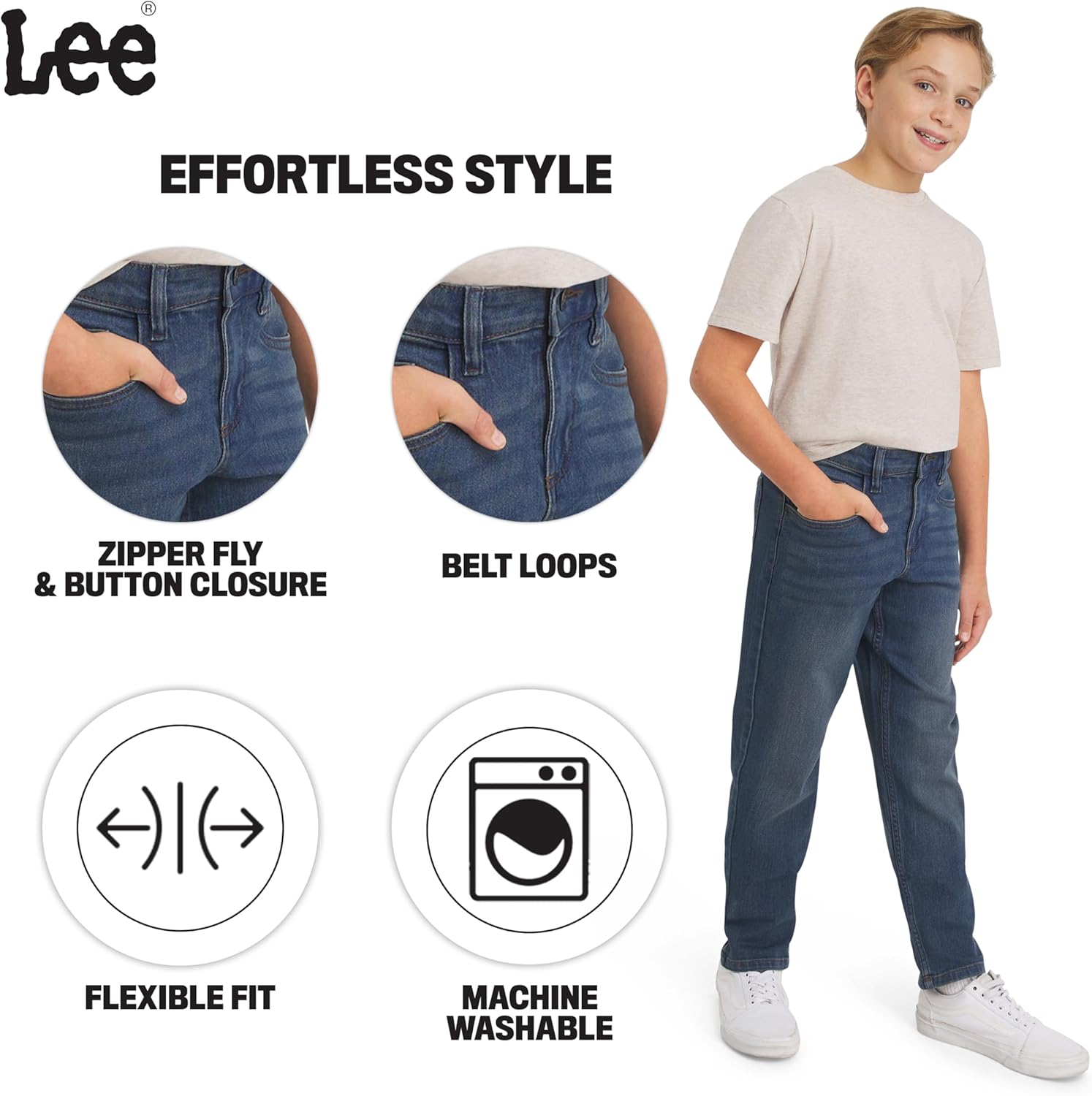 Lee Boys' 5 Pocket Straight Fit Stretch Waist Denim Jeans - Image 5