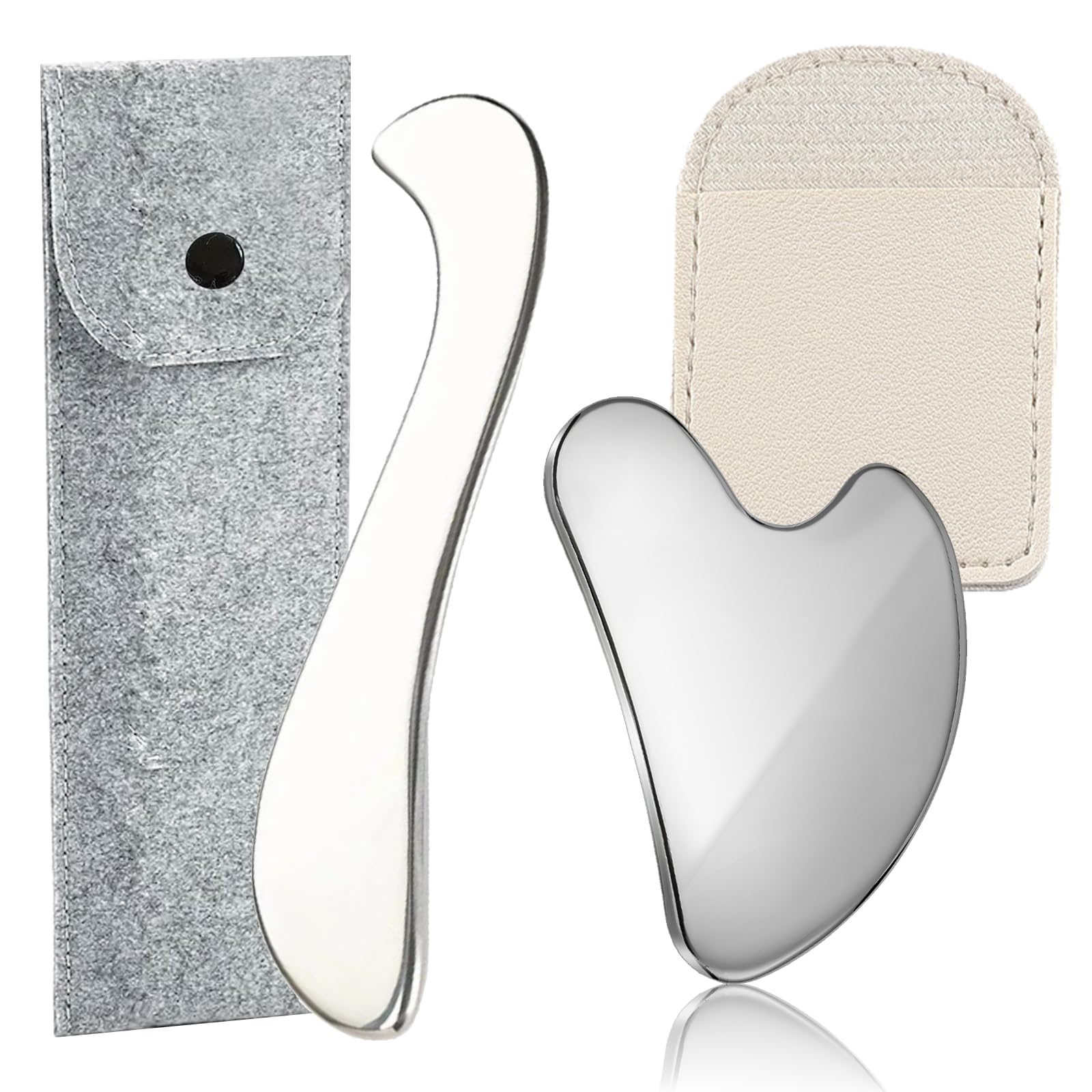 2PCS Guasha Tool Face, Stainless Steel Gua Sha, Muscle Scraper for Myofascial Release, Soft Tissue Massage