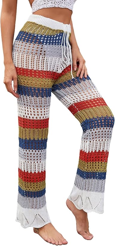 Amazon.com: Pantalones de cobertura de playa para mujer, diseño de crochet,  sexy, con dobladillo de encaje, para cubrir los pantalones, M, Multicolor :  Ropa, Zapatos y Joyería