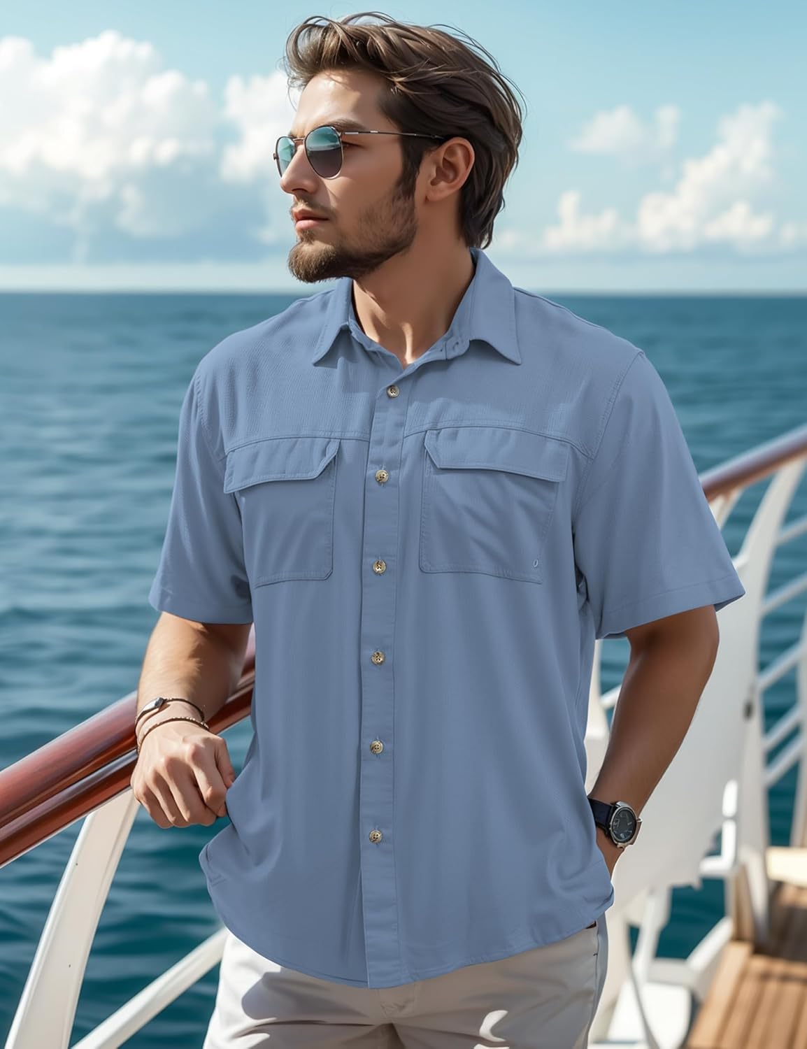 Mens Short Sleeve Sun UV Protection Shirt Cooling Quick Dry Fishing Shirts for Travel Outdoor Camping Hiking UPF 50+ - Image 3