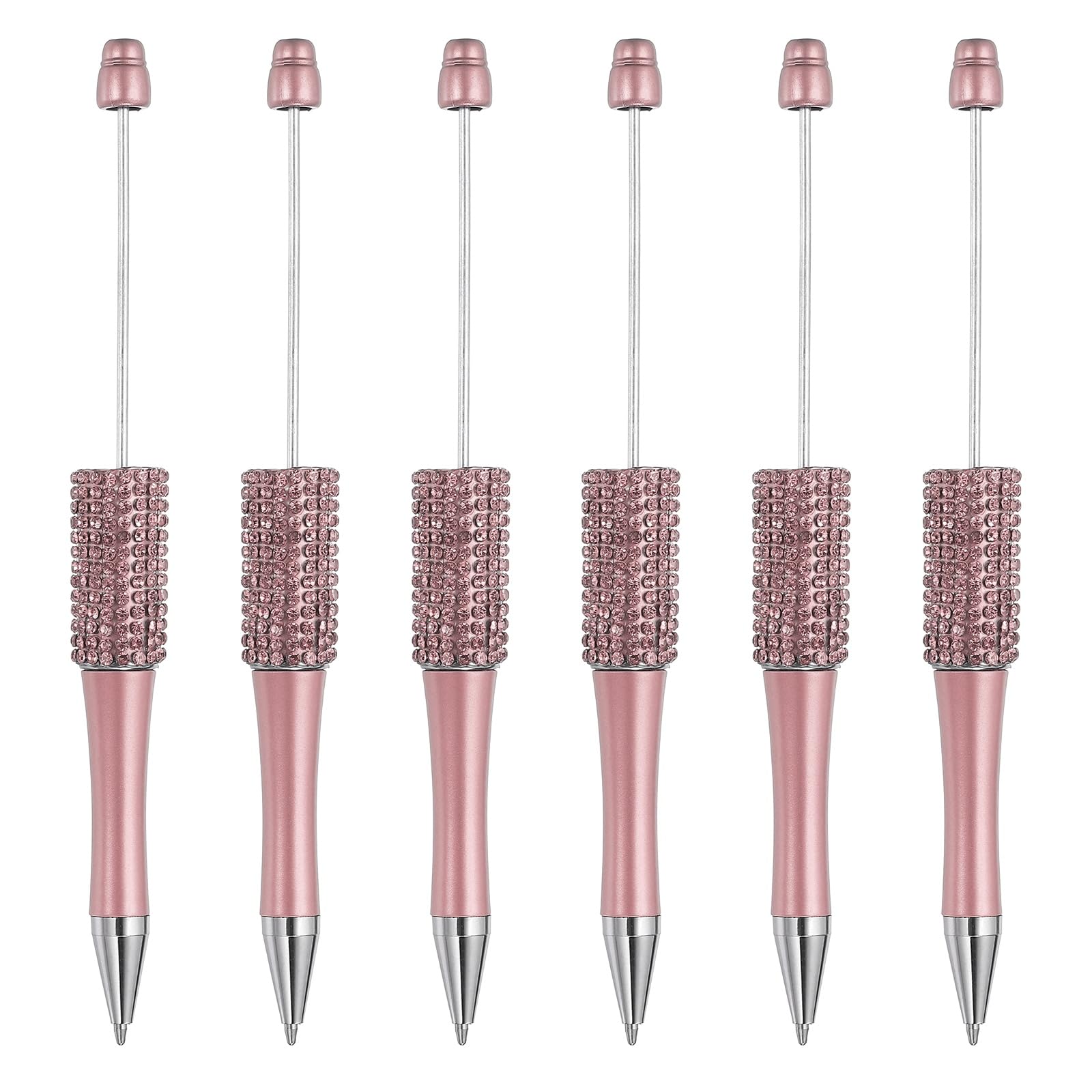 PATIKIL Diamond Beadable Pens, 6 Pcs Plastic Black Ink Bead Pen Creative DIY Ballpoint Pens for Teacher Office DIY Crafts Party Decorations Handmade Supplies, Pink — image 1