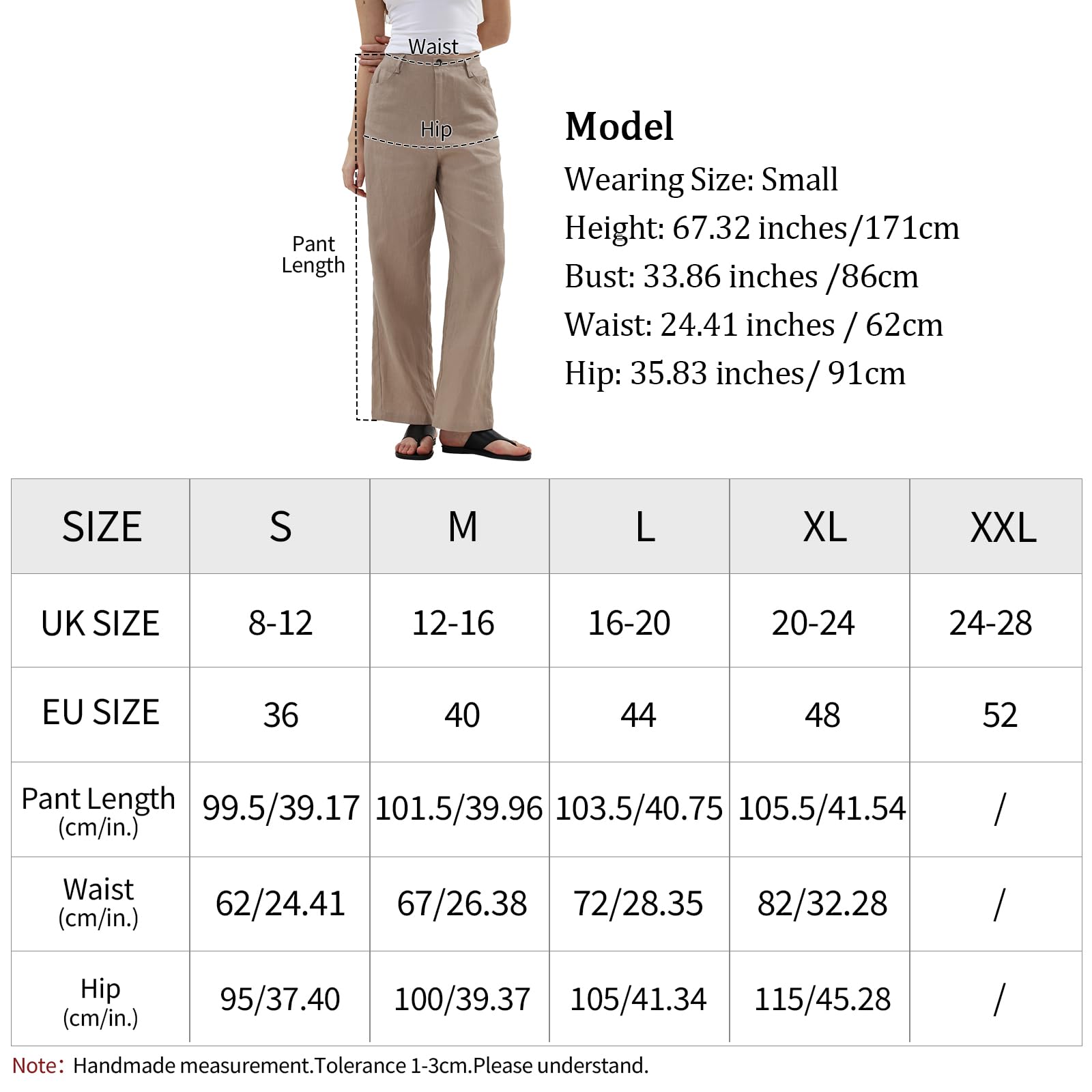 Amazhiyu Pantaloni da donna in puro lino, pantaloni casual da donna con tasche aderenti, pantaloni da salotto per il Regno Unito