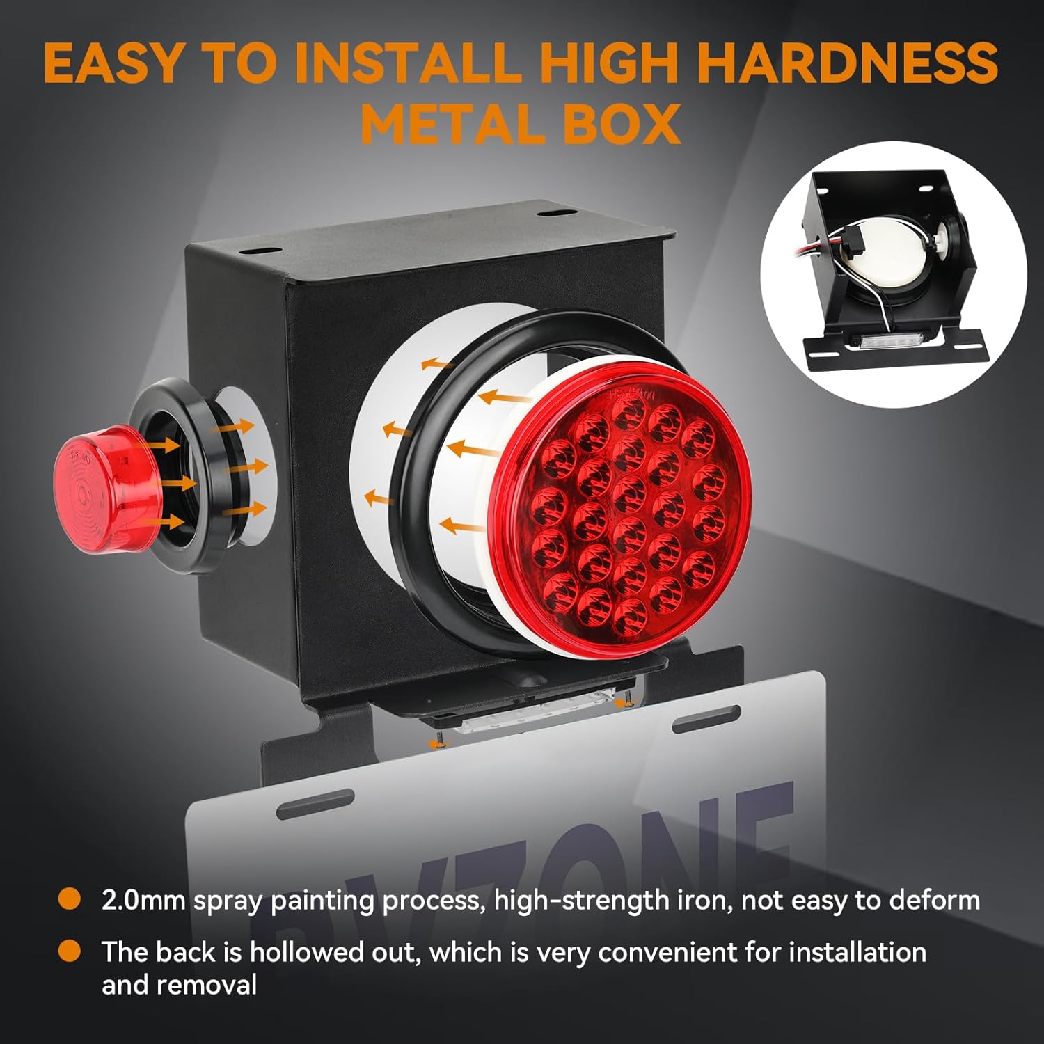 12V Square LED Trailer Light Steel Boxes Housing Kit, 2PCS IP67 Red Waterproof Stop Brake Turn Lights with 4In Round Tail Lights 2 In Round Side Marker Light 6LED License Plate Lighting