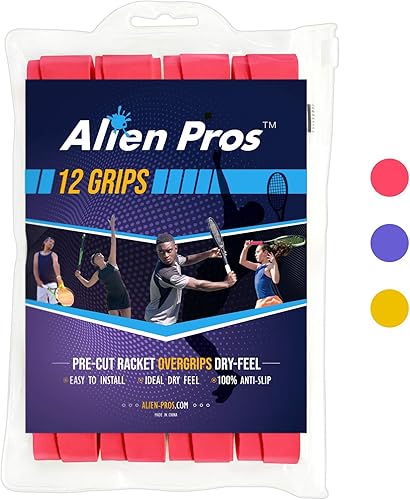 Alien Pros - Cinta de agarre para raqueta de tenis (6, 12 o 60 agarres), agarre de tenis precortado y con sensación seca, cinta de agarre para