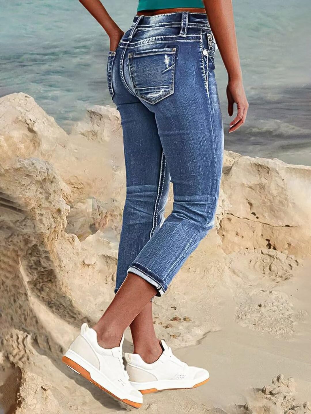 Flamingals Women's Denim Capri Jeans for Women Mid Rise Skinny Capri Pants - Image 4