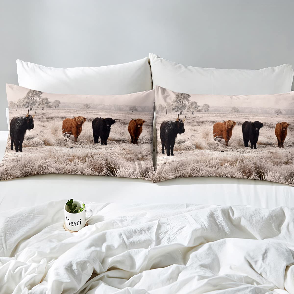 Highland Cow Comforter Set – Queen Size 3-Piece Bedding With Pillow Shams, Cute Animal Decor