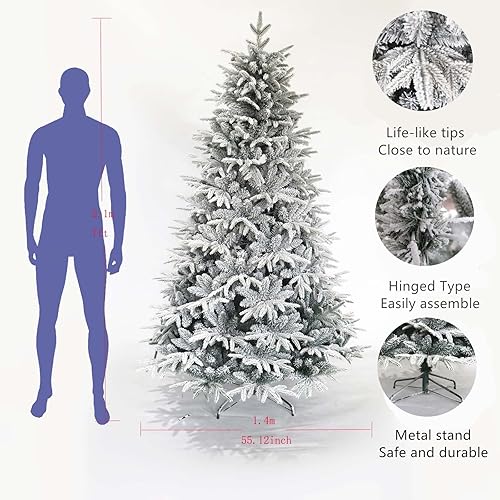 Miniatura 2 de Árbol de Navidad artificial flocado de nieve de alta calidad de 7.5 pies, árbol de Navidad con bisagras gris y blanco con 1500 puntas de rama, árbol