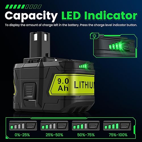 Miniatura 4 de 9.0Ah 18V P109 P108 P102 Reemplazo para batería Ryobi 18V P103 P104 P105 P107 P106 18Volt ONE+ batería de iones de litio inalámbrica, paquete de 2