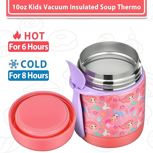 Miniatura 4 de Termo de sopa de 10 oz para comida caliente, tarro con cuchara para niños, recipiente aislado a prueba de fugas, de acero inoxidable, boca ancha,