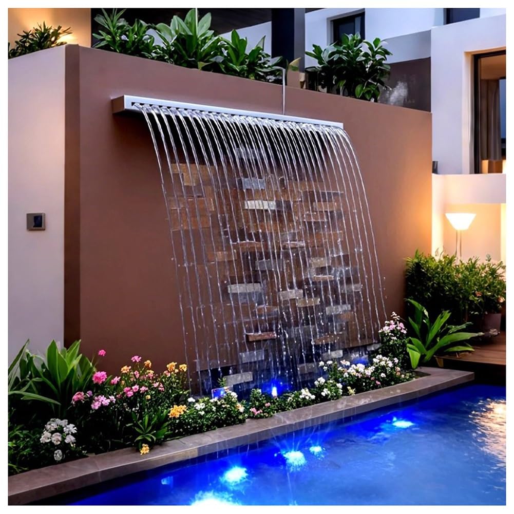 Teich-Wasserfall-Überlauf Rechteckiger Wasserfall-Überlauf aus Edelstahl für die Garten- und Pooldekoration(100CM)