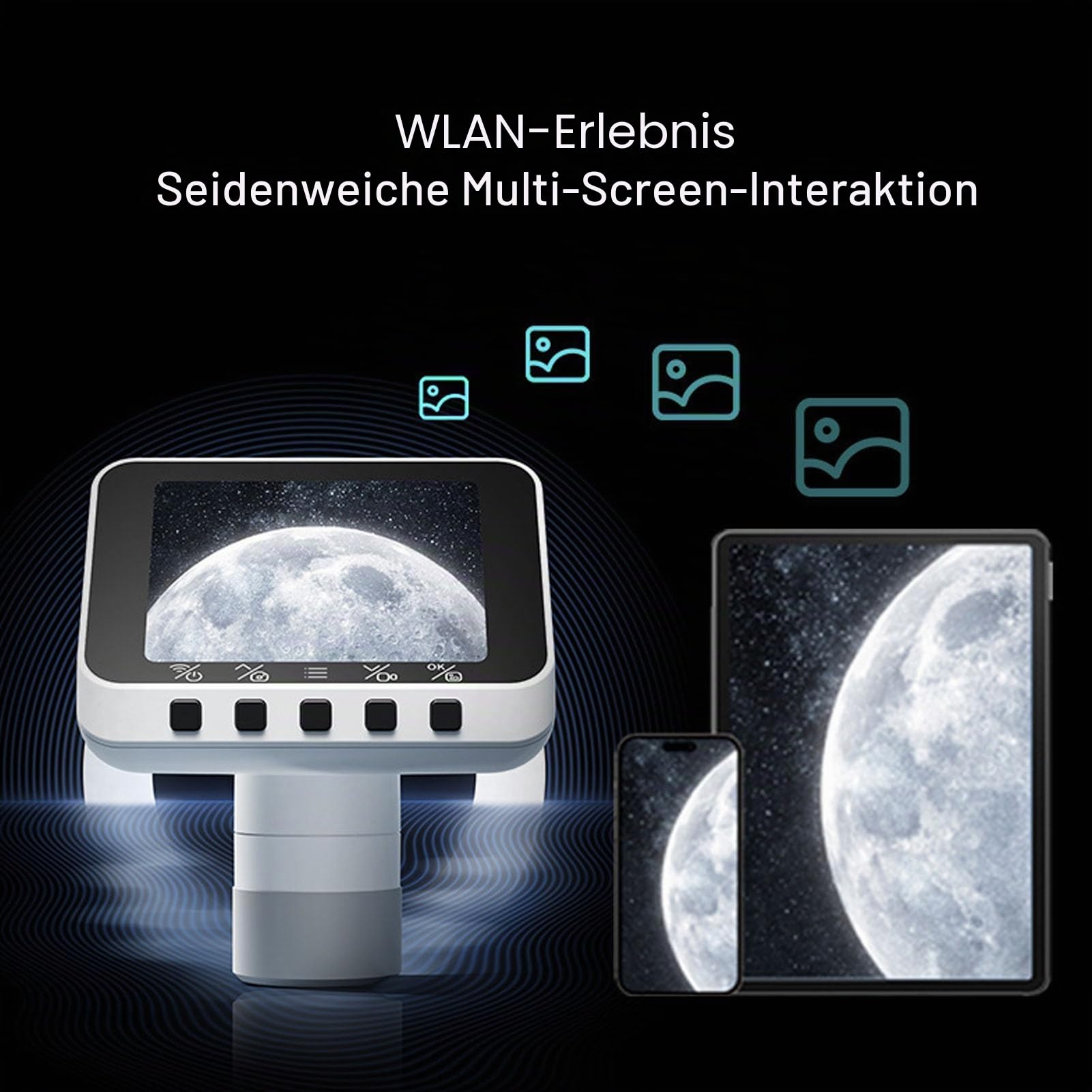 Denash WiFi Teleskopkamera Okular, Kabelloses 2,8 Zoll Display, 1080P Videorecorder für Astrofotografie und Vogelbeobachtung