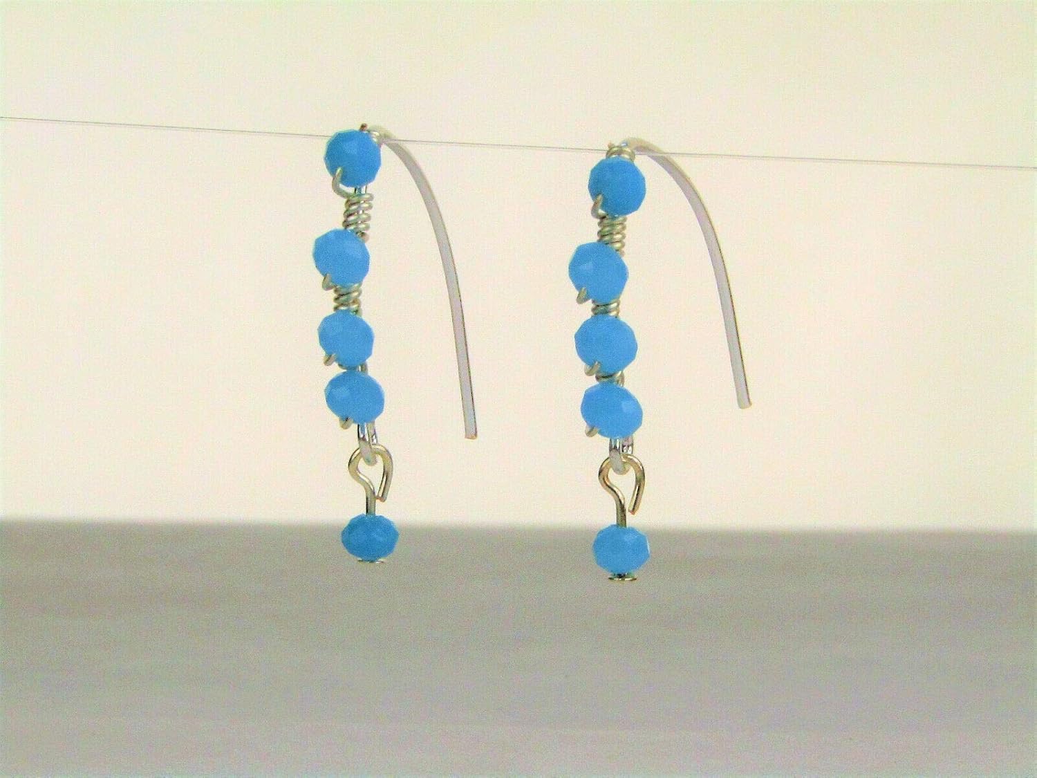 Faceted Opaque Turquoise Blue Crystal Silver Marquise Dangle Earrings
