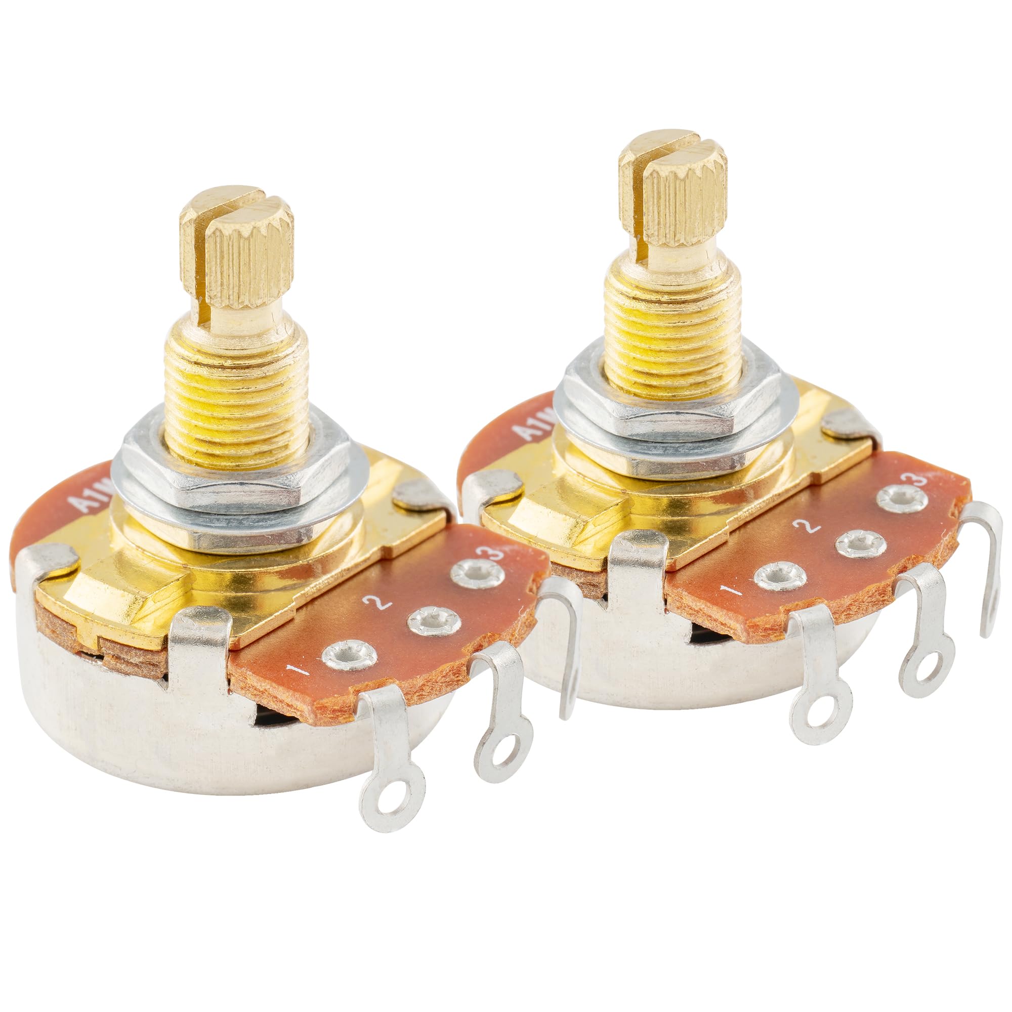 Musiclily Pro Brass Thread Full Metric Sized Control Pots A1 Meg Audio Taper Potentiometers for Guitar (Set of 2)