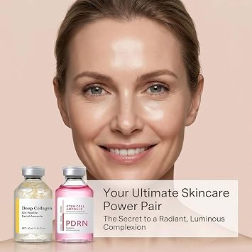 2PCS Deep Collagen Silk Peptide & PDRN Stem Cell Ampoule Set, Korean Glass Skin Serum with Sodium DNA, Anti-Ageing Peptide Serum for Face, Instant Fine Lines Smoothing & Hydrating for Women